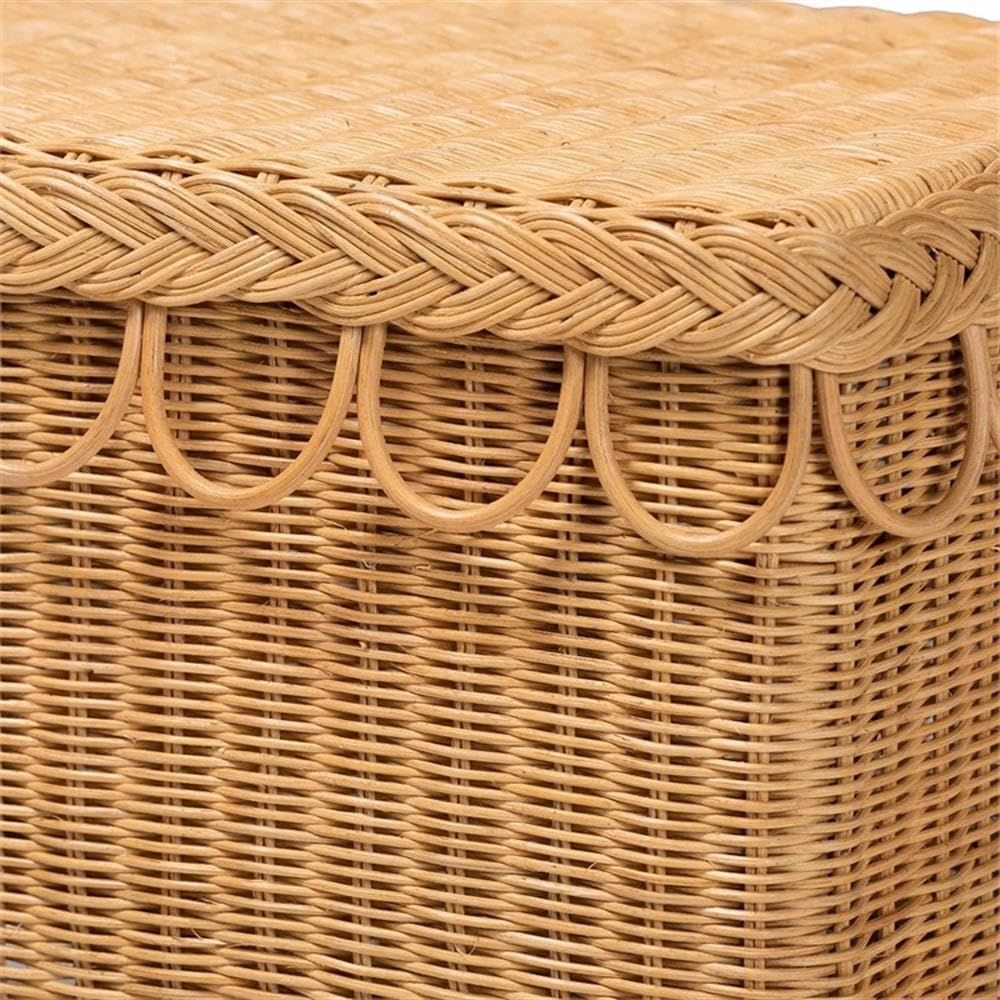 bali & pari Erla Bohemian Light Honey Rattan Accent Bench with Scallop Border