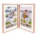 Golden State Art, Rose Gold 8x10 Hinged Double Frame - Floating Frame for 6 x 8 or Smaller Photos - Metal Frame and Real Glass, 