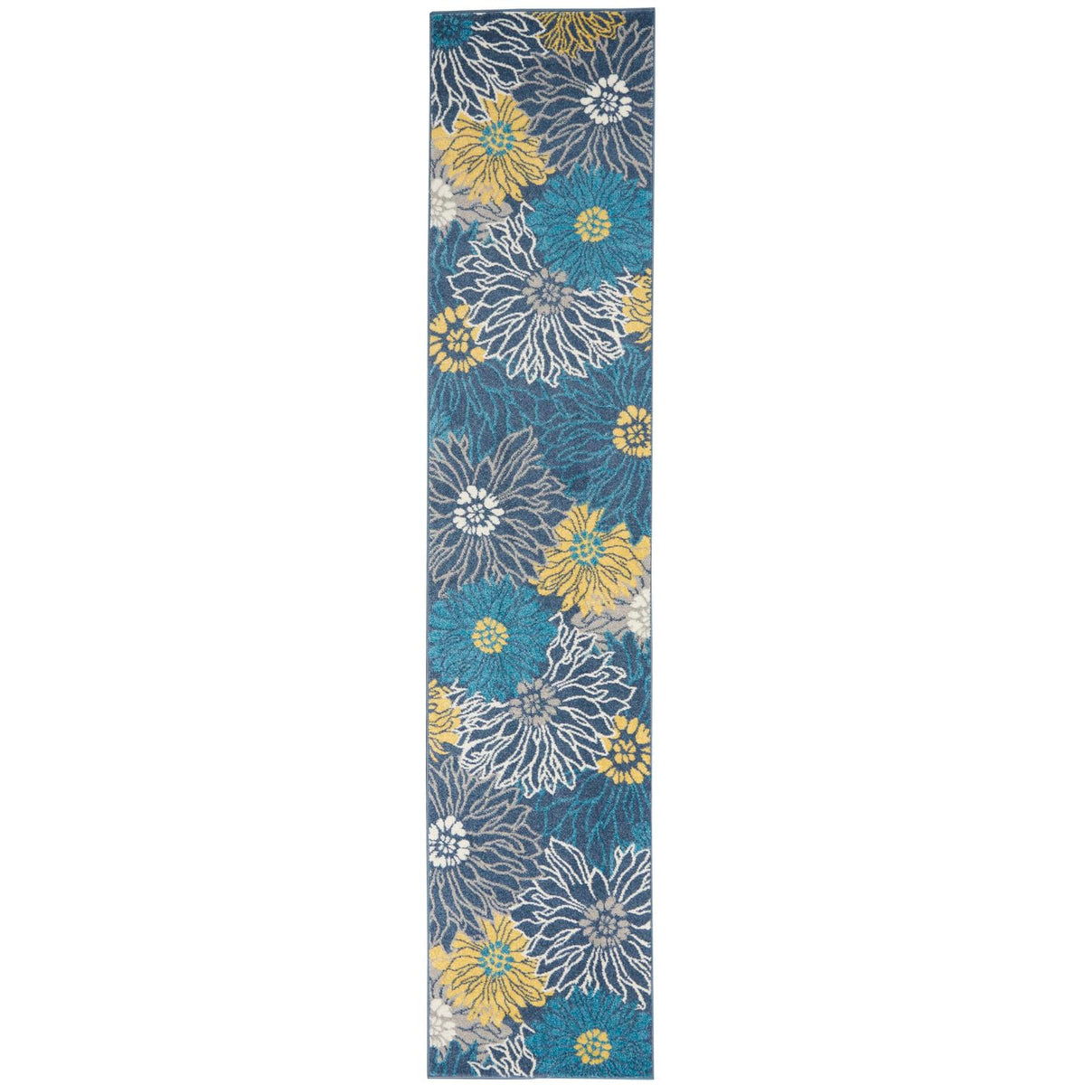 Nourison Passion Blue 2'2' X 10' Area Rug, Floral, Farmhouse, Easy Cleaning, Non Shedding, Bed Room, Living Room, Dining Room,