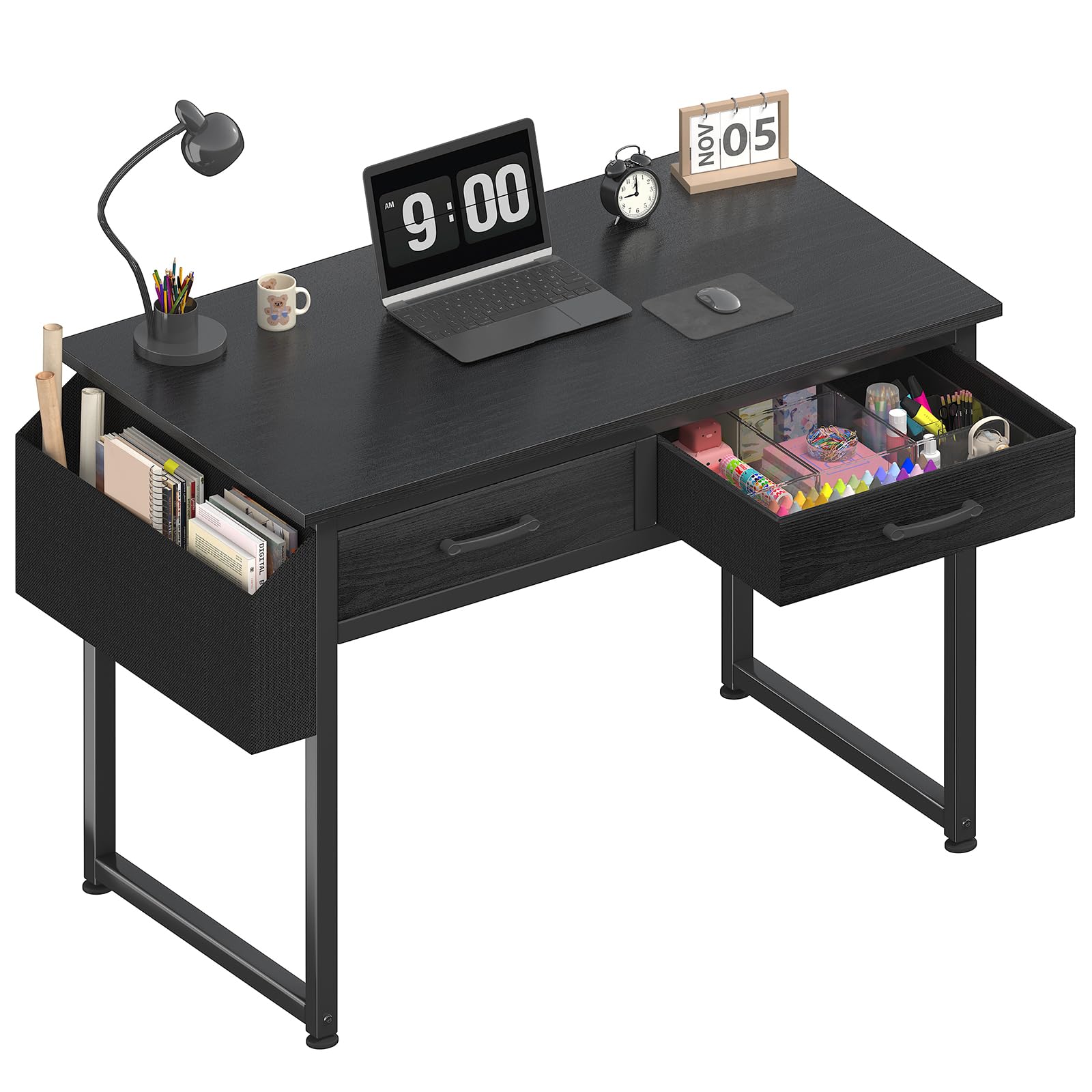 DLisiting Small Desk with Fabric Drawers for Bedroom, 32 Inch Small Gaming Desk with 2 Drawers for Small Space, Study Writing Ta
