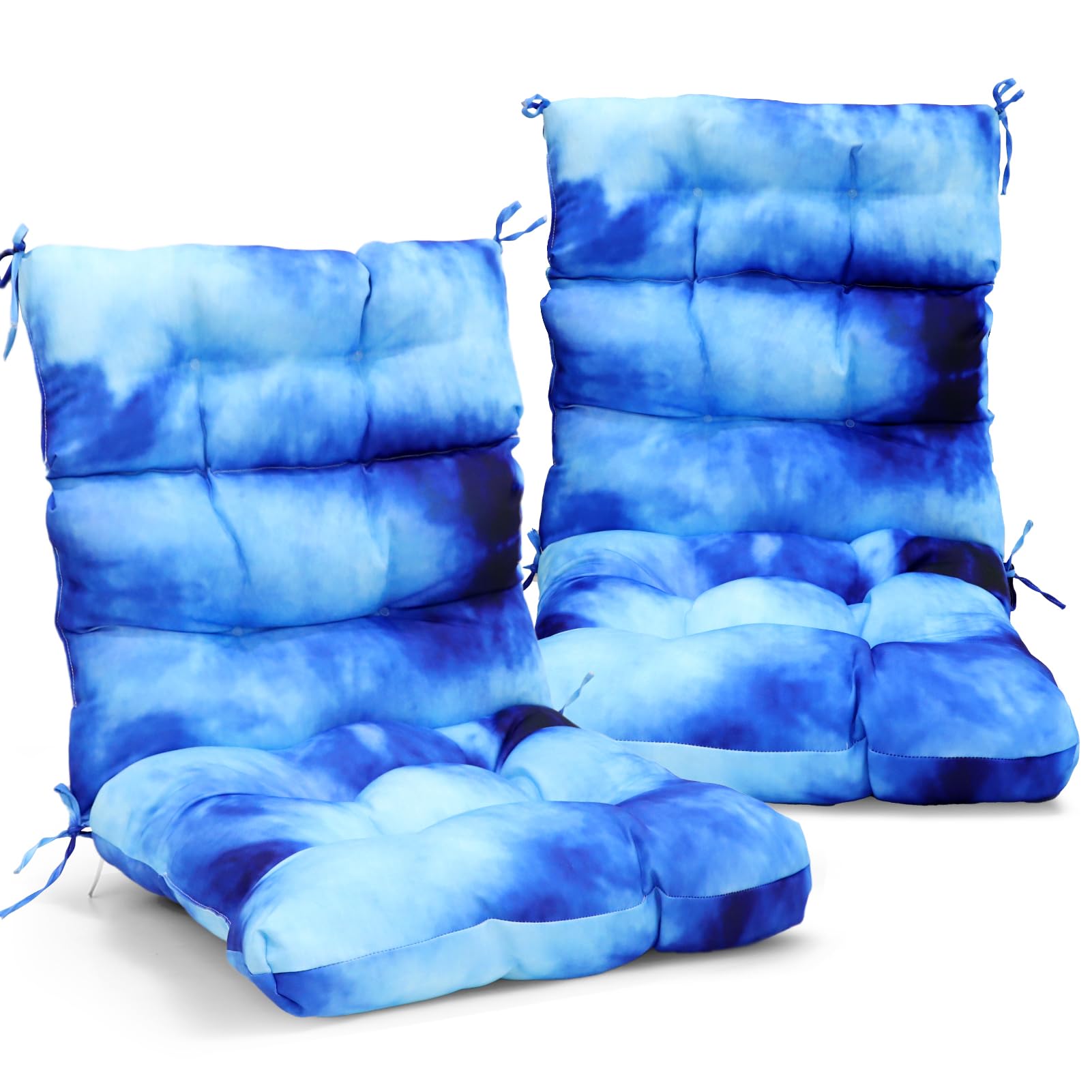 Eagle Peak Tufted Outdoor/Indoor High Back Patio Chair Cushions, Set Of 2, 46' X 22', Tie Dye Blue