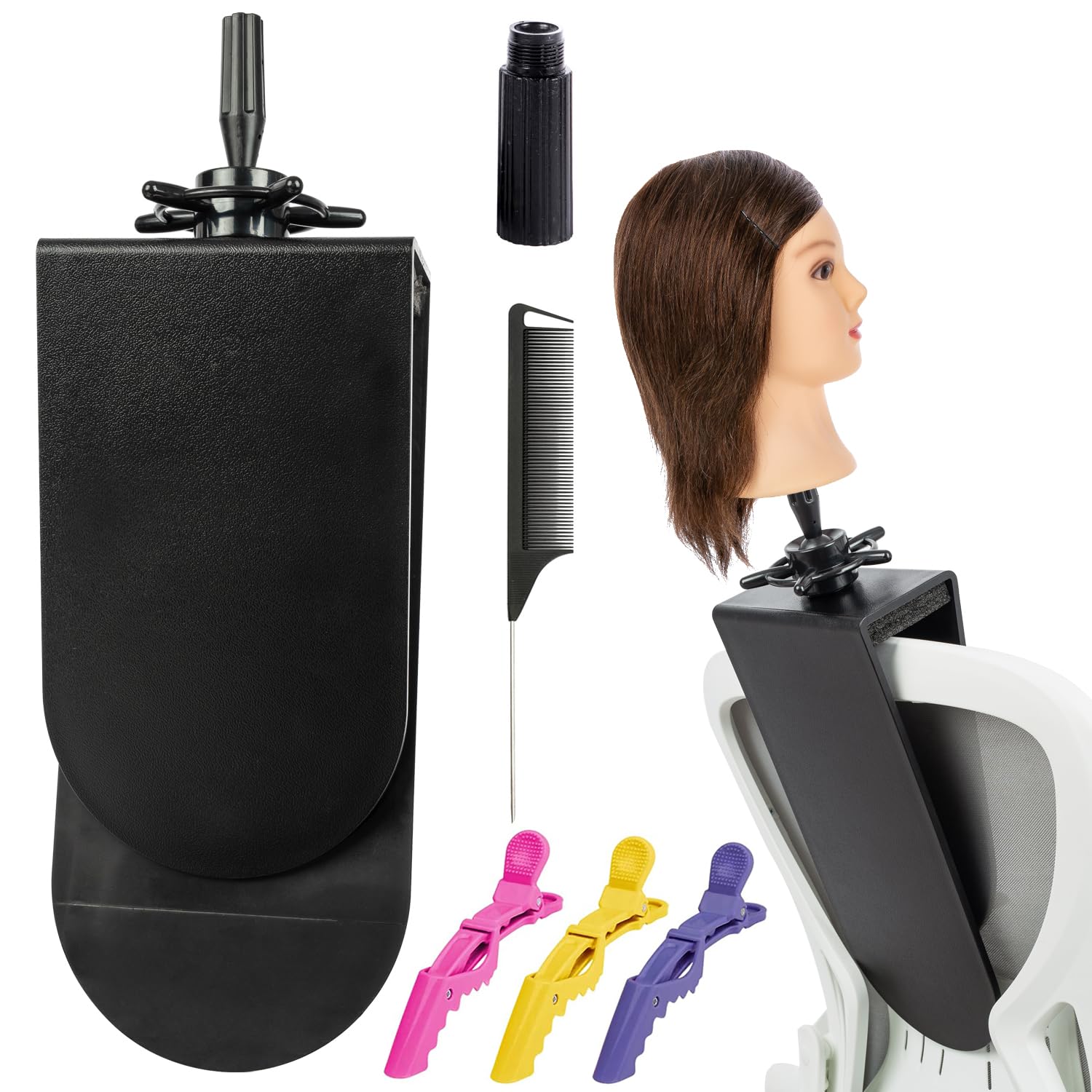 poipoilu Mannequin Clamp Stand for Chair, Mannequin Head stand for Hairdresser Practice Braiding Hair Styling with Clamp stand (