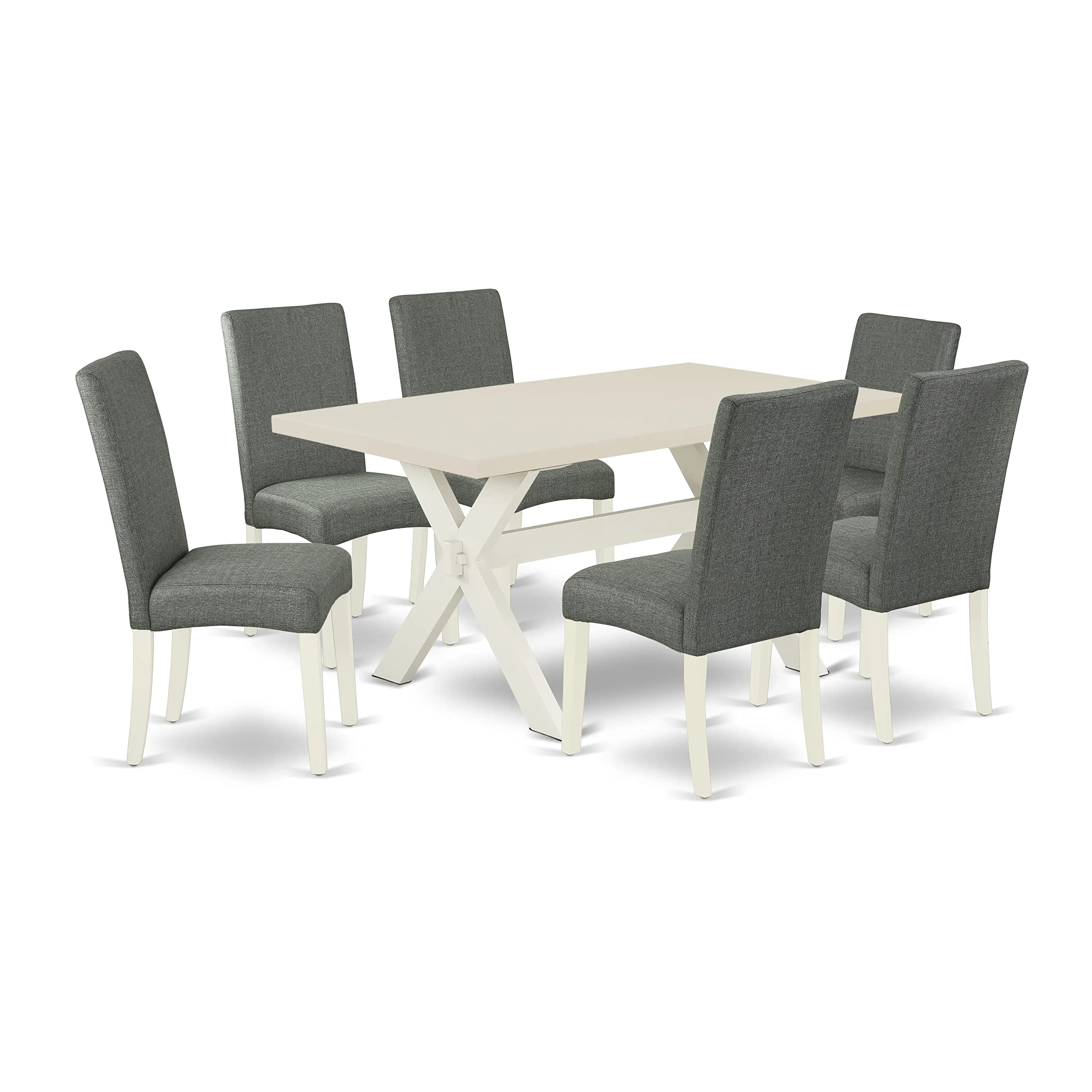 East West Furniture X-Style 7 Piece Modern Set Consist Of A Rectangle Dining Room Table With X-Legs And 6 Gray Linen Fabric Upholstered Chairs, 36X60 Inch, Multi-Color