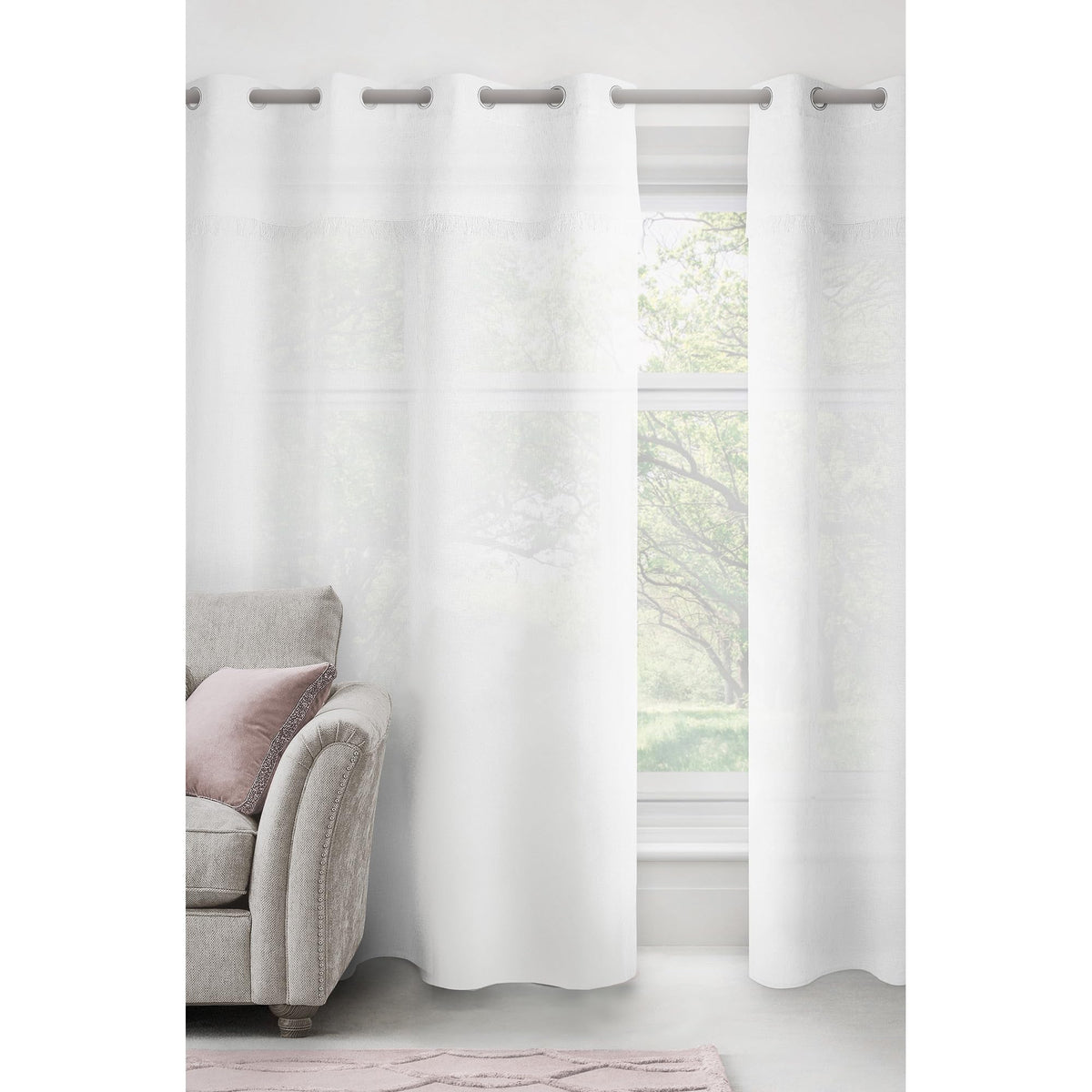 Safdie & Co. Linen Look White Sheer Curtain 84 Inches Long 1 Panel.Window Curtain. Patio Door Curtain.Cortinas para Ventanas.