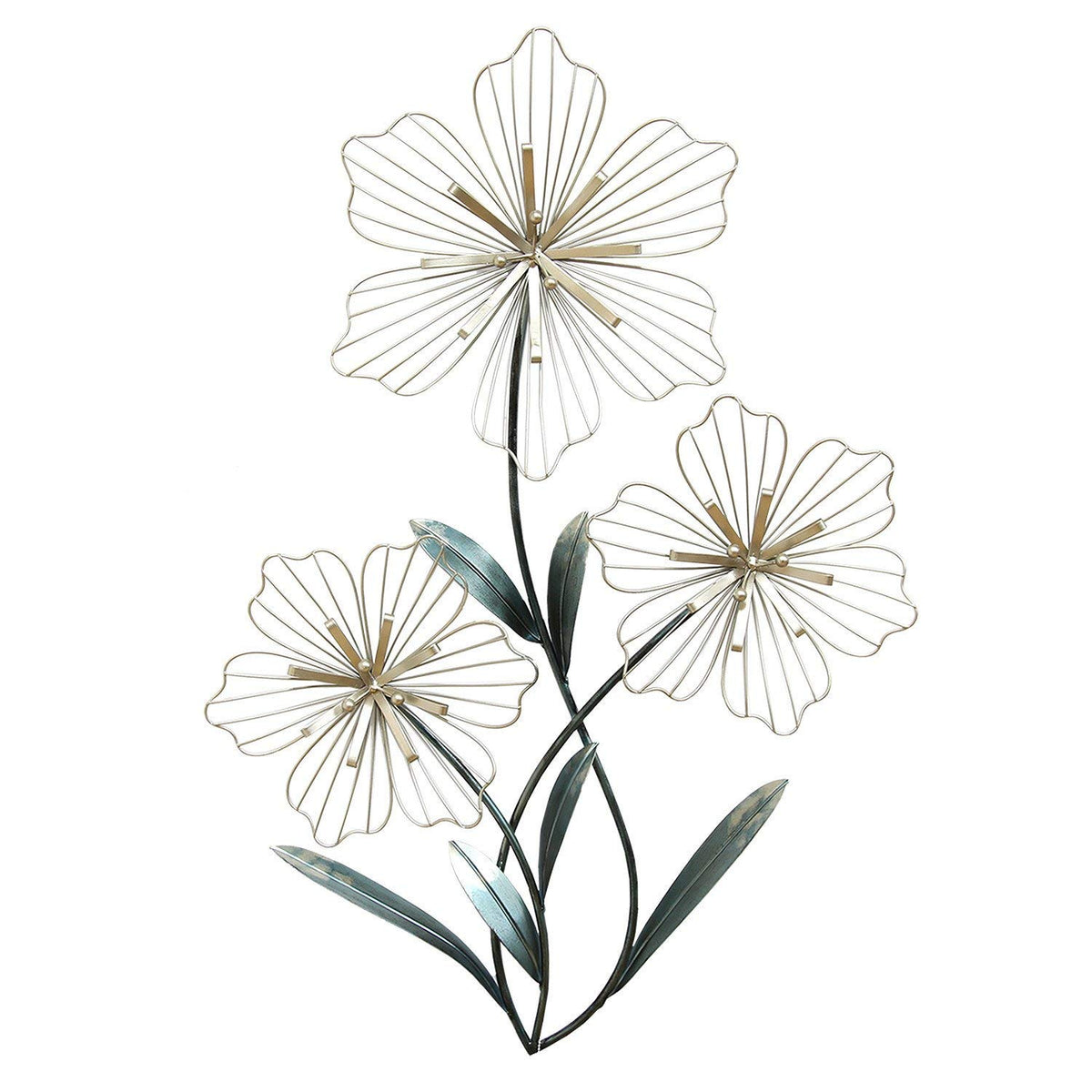 Homeroots Decor 18.5Inch X 1.38Inch X 30Inch Silver And Blue Triflower Wall Decor