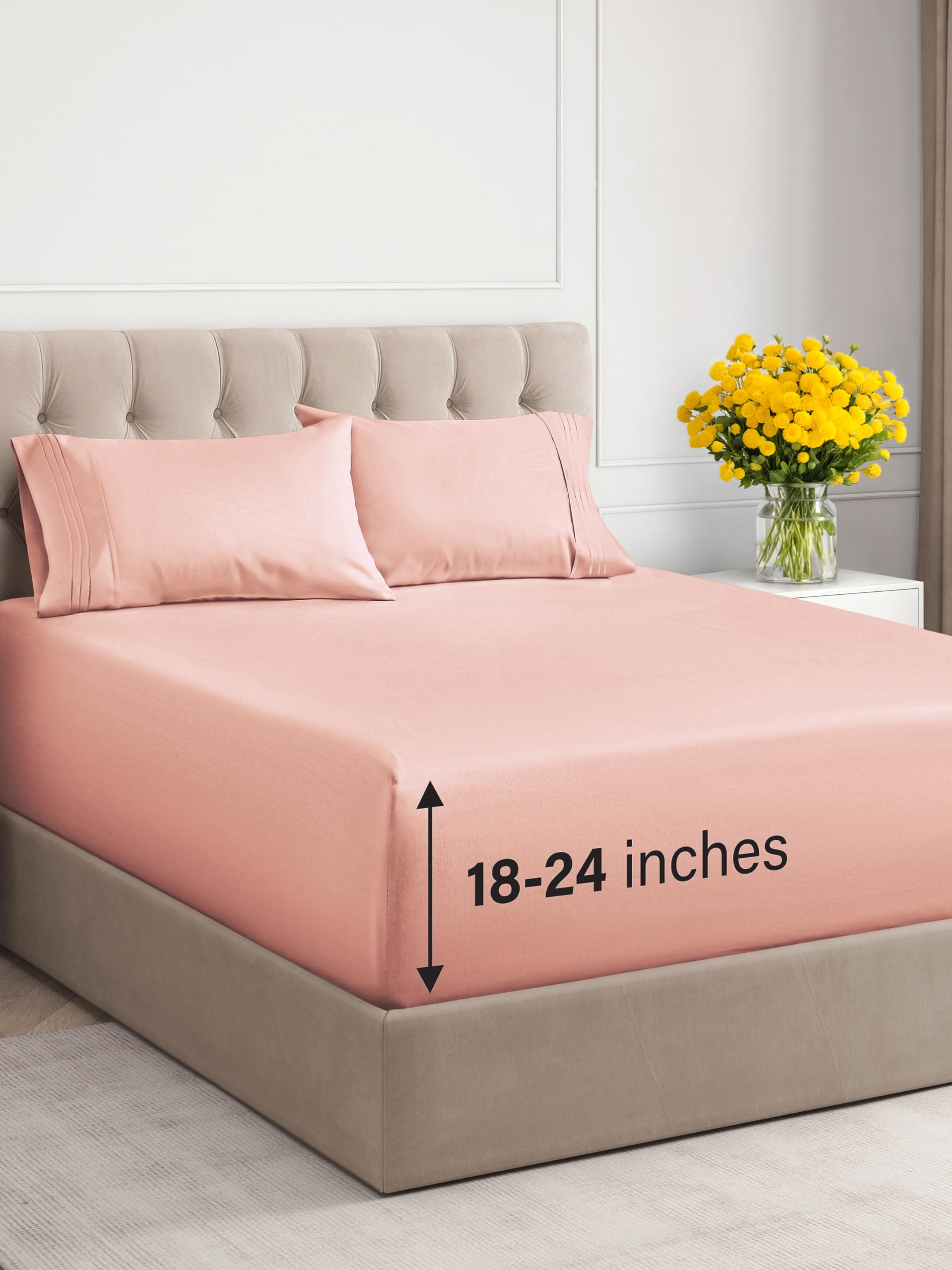 Extra Deep Pocket King Sheets - 4 Piece Breathable & Cooling Bed Sheets - Hotel Luxury Bed Sheet Set - Soft, Wrinkle Free & Comfy - Easily Fits Extra Deep Mattresses - Deep Pocket Lavender Pink Sheets