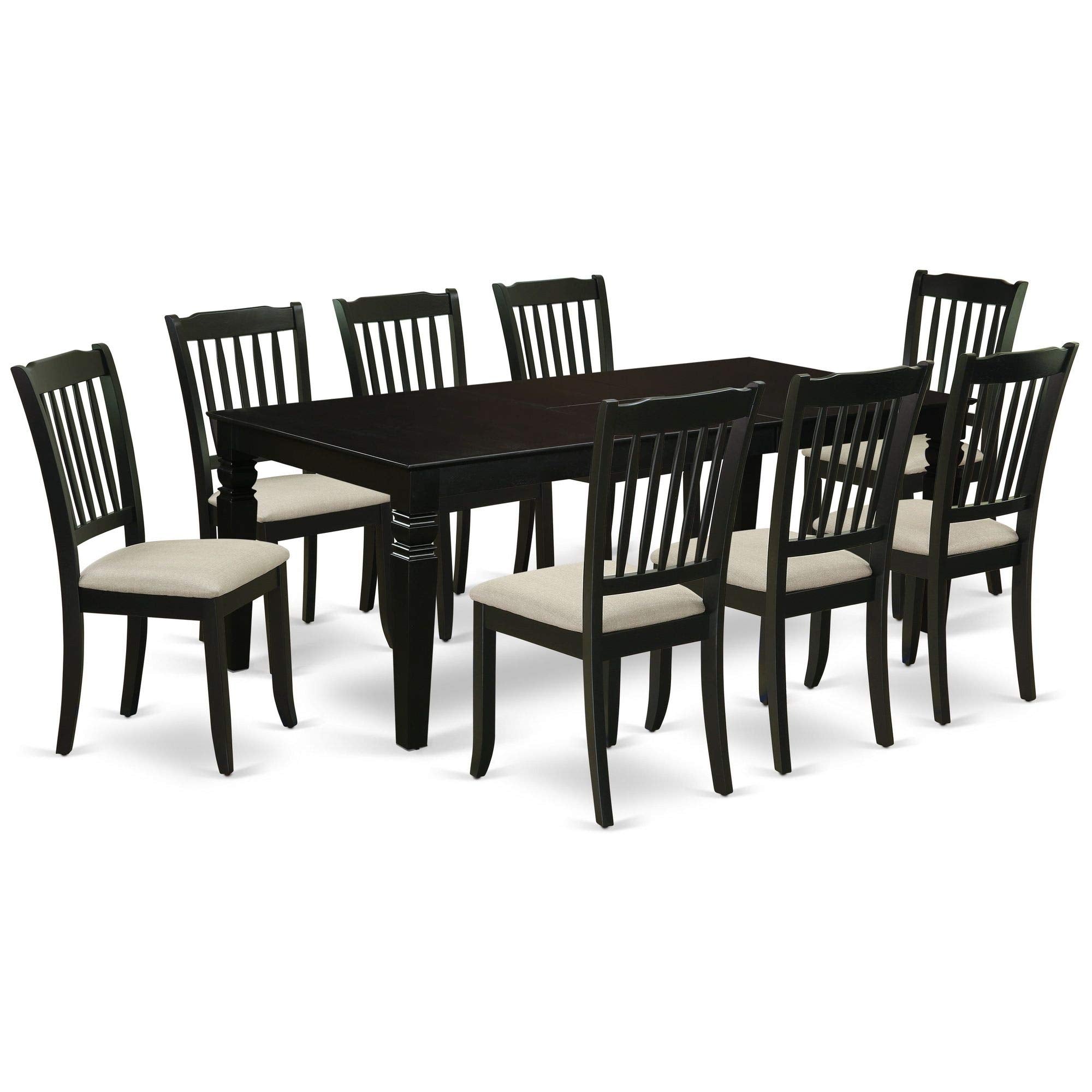East West Furniture Lgda9-Blk-C 9 Piece Room Set Includes A Rectangle Kitchen Table With Butterfly Leaf And 8 Linen Fabric Upholstered Dining Chairs, 42X84 Inch, Black