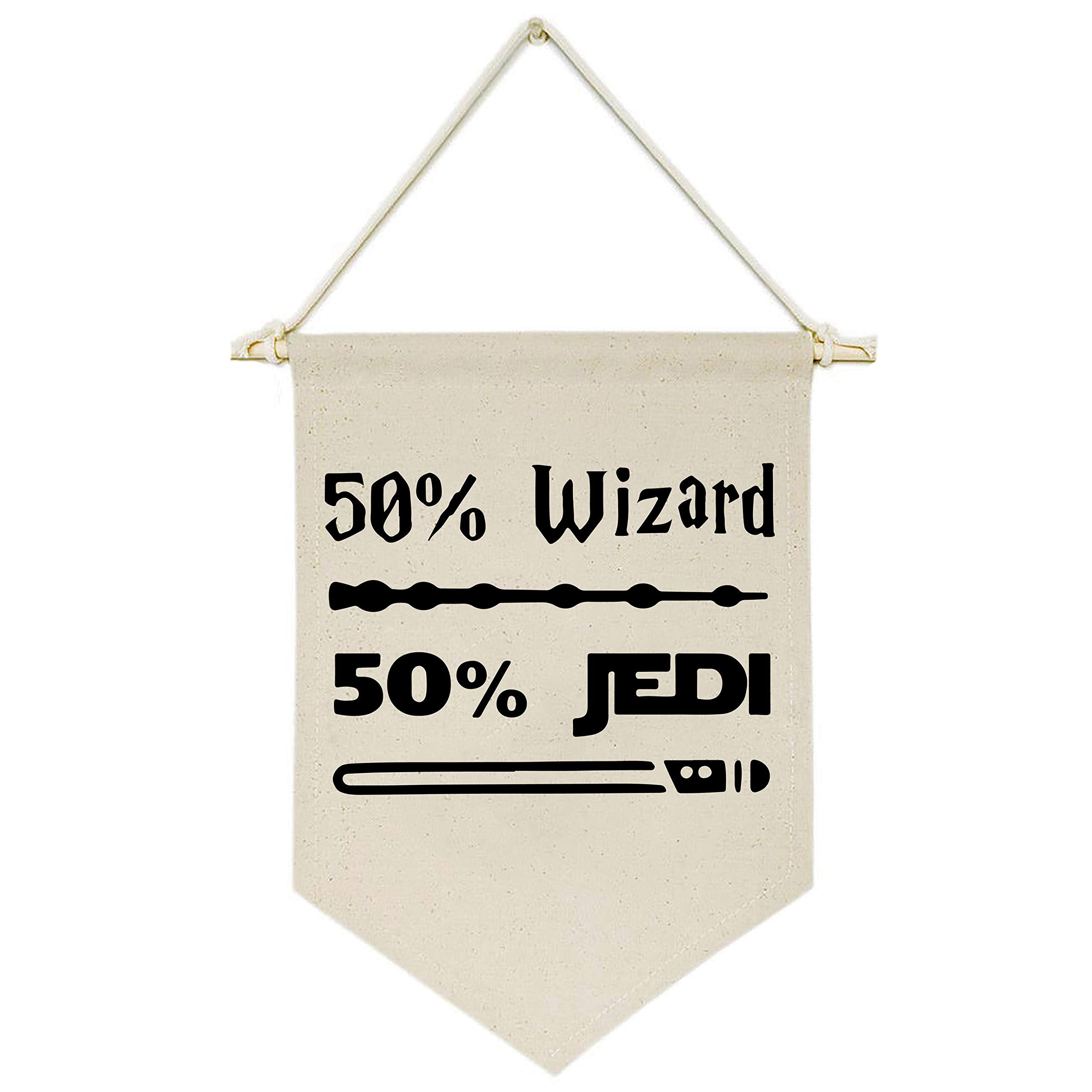 50% Wizard 50% Jedi-Canvas Hanging Flag Banner Wall Sign Decor Gift for Baby Kids Boy Nursery Teen Room Front Door -Star Harry Q