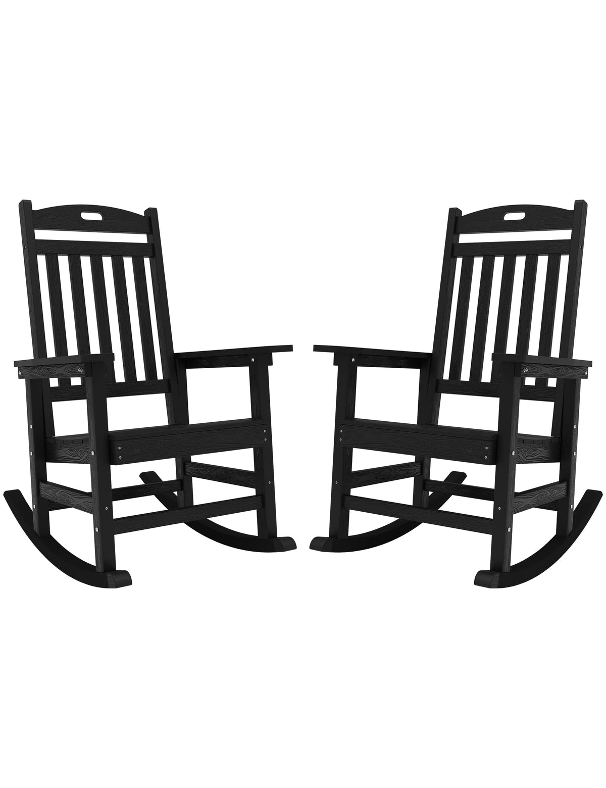 Yefu Outdoor Rocking Chair, Poly Lumber Rocking Chairs For Porch Set Of 2 With High Back, Poly Rocking Chair Look Like Real Wood, Widely Used For Patio, Lawn, Indoor,380Lb Heavy Duty(Black)