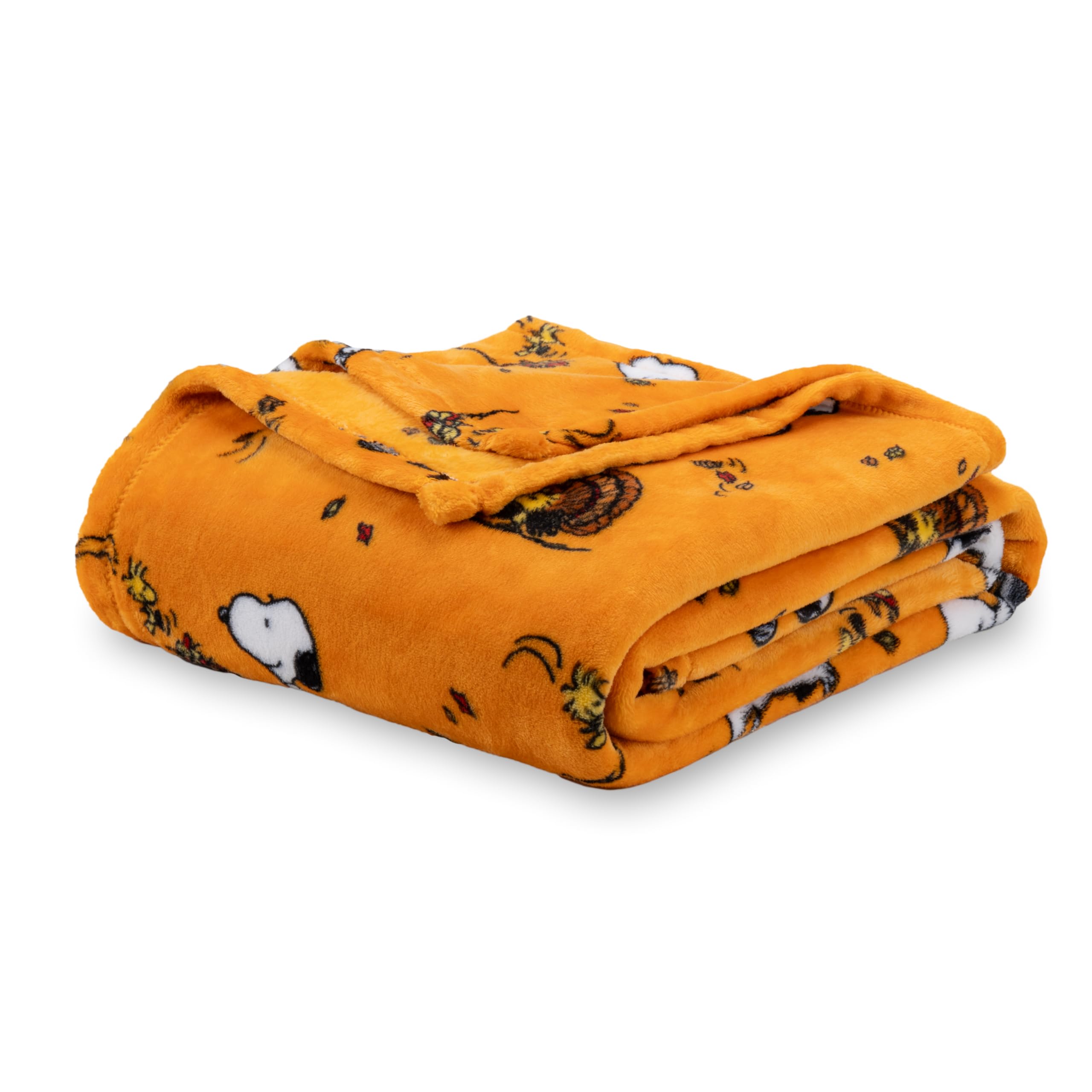 Berkshire Blanket Peanuts Velvetloft Cute Character Snoopy Plush Blanket,Snoopy And Woodstock Fall Birds & Leafs Orange,King 90