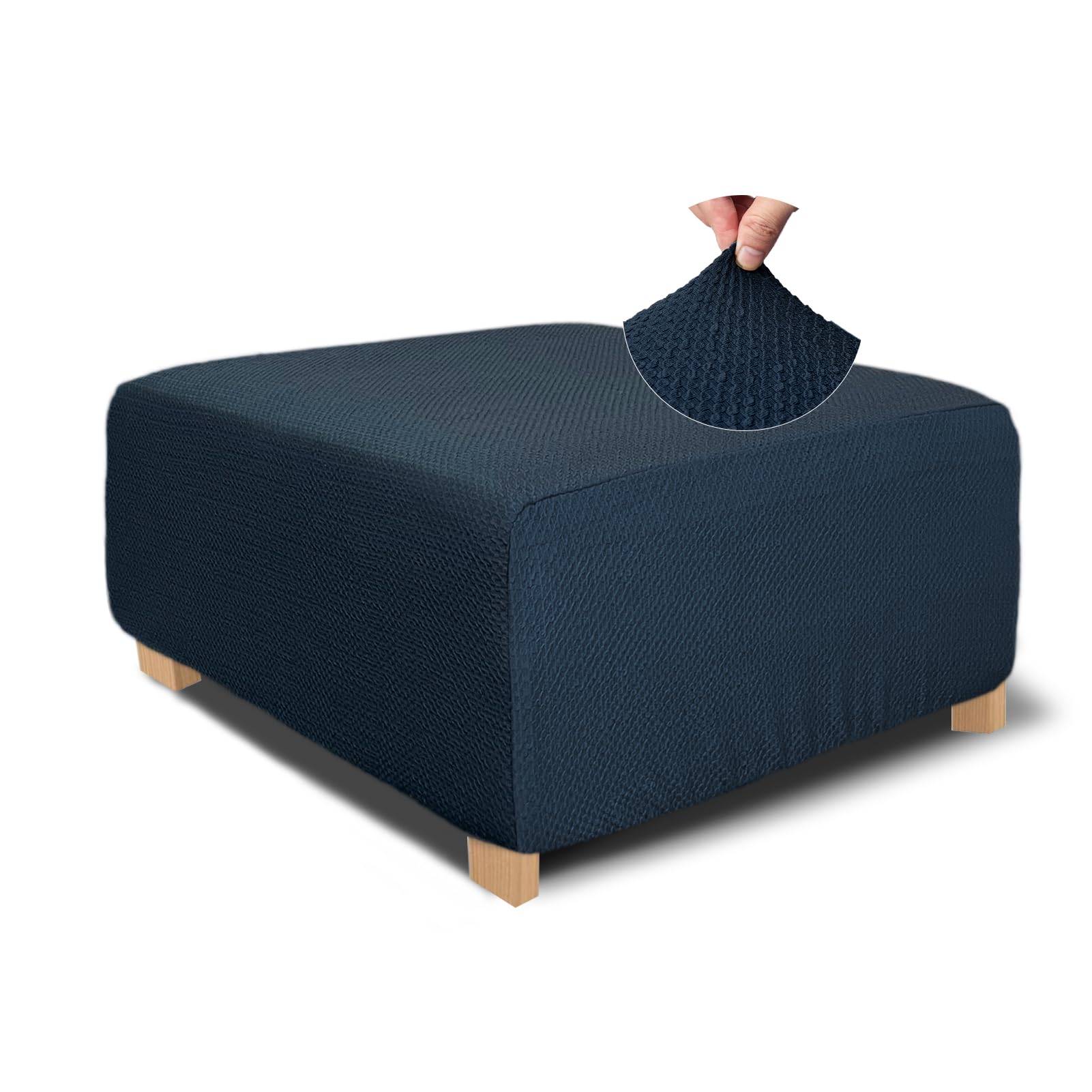 Necolorlife Rectangle Ottoman Cover Jacquard Fabric Ottoman Slipcover Thick Stretchable Footrest Stool Covers For Oversized Squa