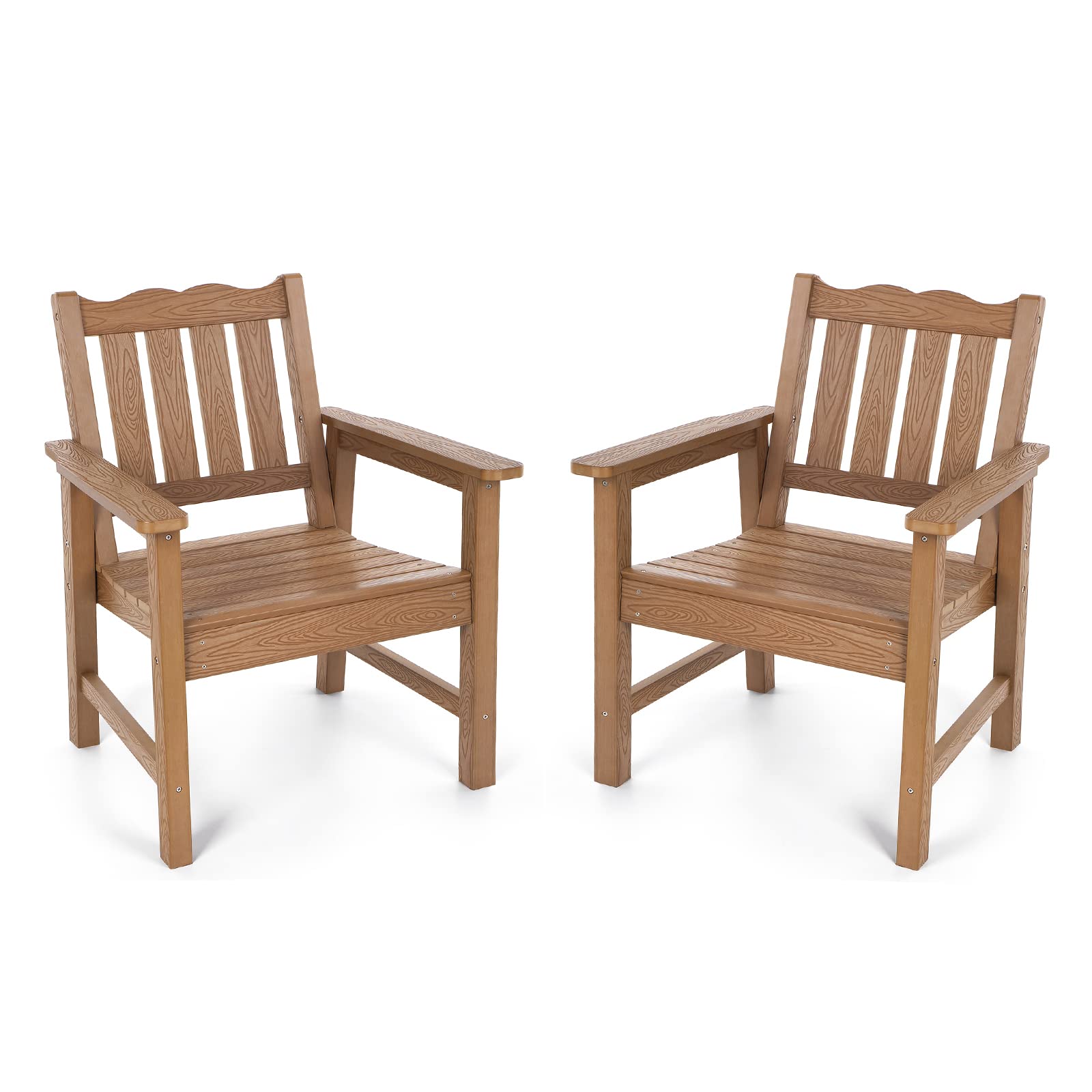 Stoog All-Weather Patio Chairs Set Of 2, Oversized Garden Chair With 400 Lbs Weight Capacity, Easy To Assemble, Outdoor Chair For Patio, Backyard Deck, Fire Pit & Lawn Porch, Teak