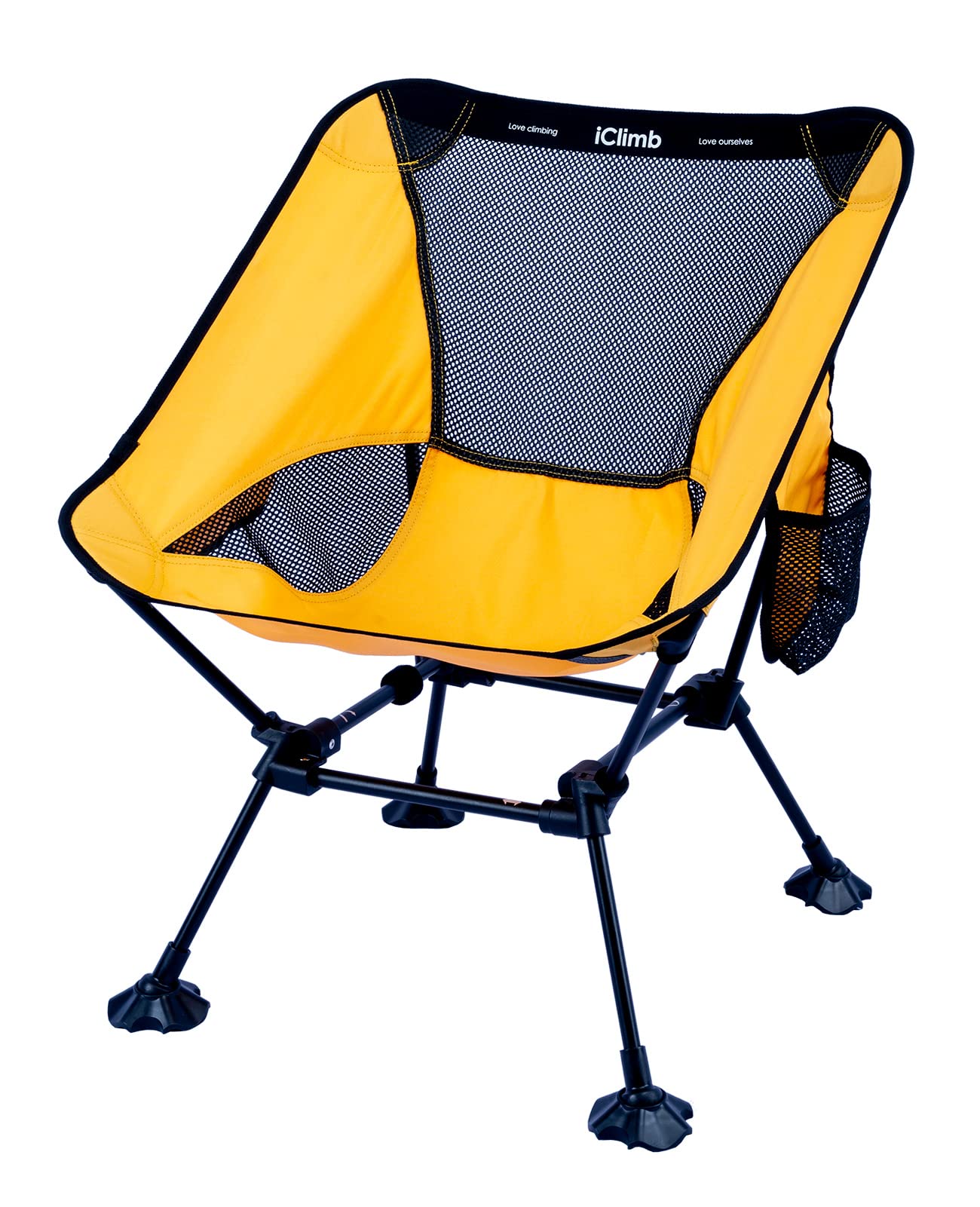 Iclimb Ultralight Compact Camping Folding Beach Chair With Anti-Sinking Large Feet And Back Support Webbing (Yellow - Square Frame)