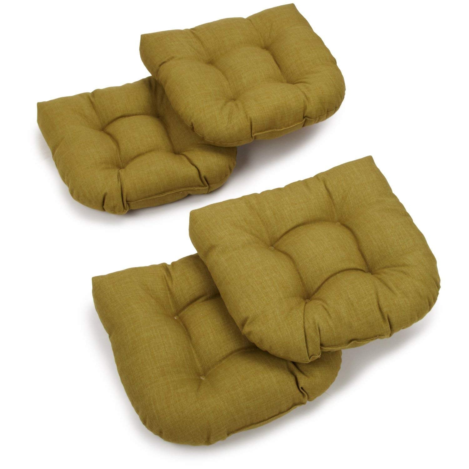 Blazing Needles Outdoor Spun Poly 19-Inch by 19-Inch by 5-Inch All Weather UV Resistant U-Shaped Cushions, Avocado, Set of 4