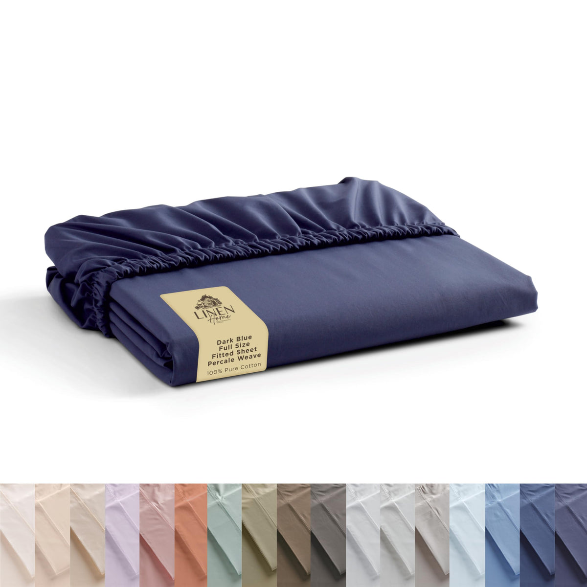 100% Cotton Percale Fitted Sheet Full Size, Dark Blue, 1 Deep Pocket Fitted Sheet, Crisp And Cool Strong Bed Linen, 54'X75'+15