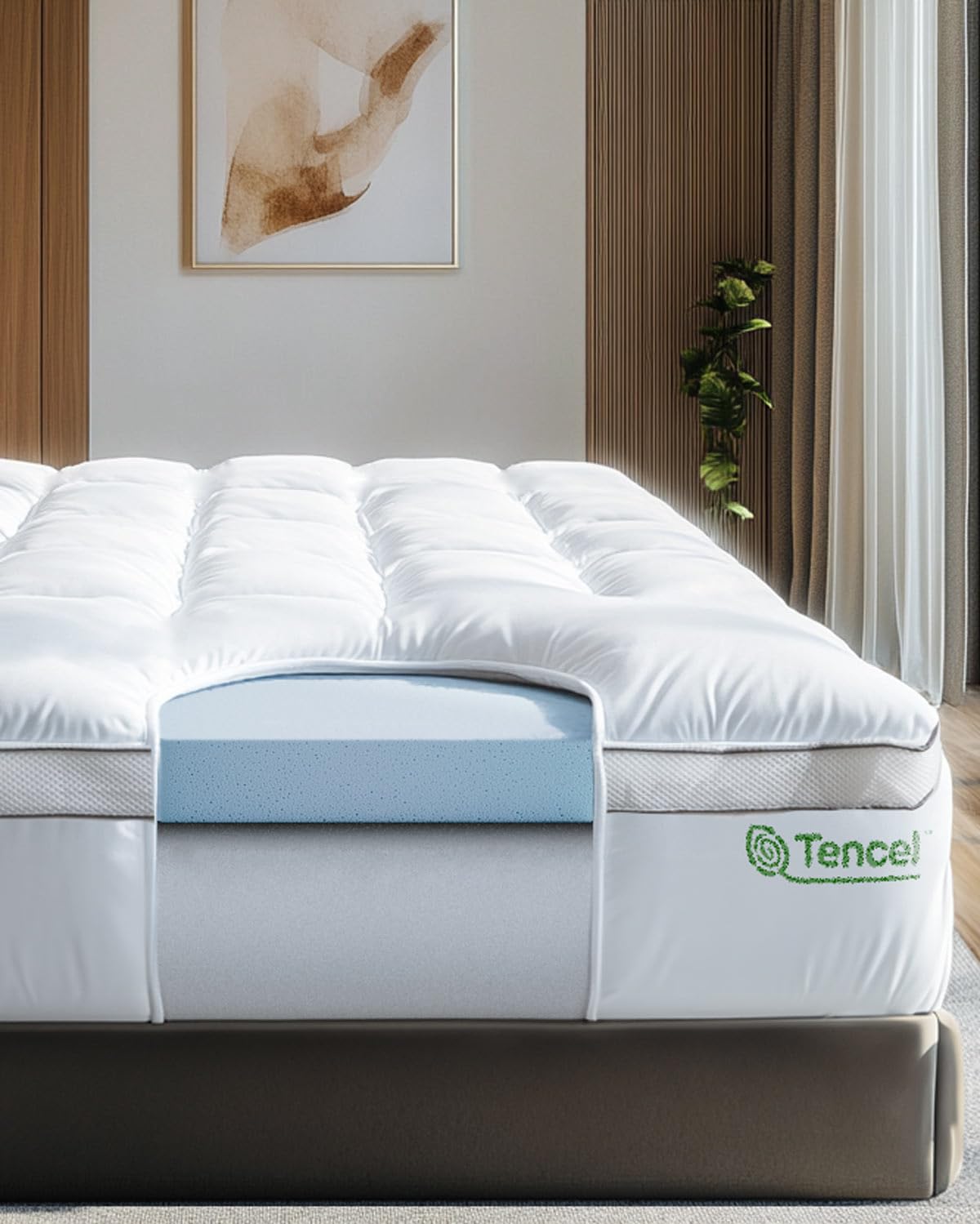 Viscosoft 4 Inch Pillow Top Memory Foam Mattress Topper King - Cooling Hybrid Lux Dual Layer Bed Mattress Pad - Certipur-Us Cert