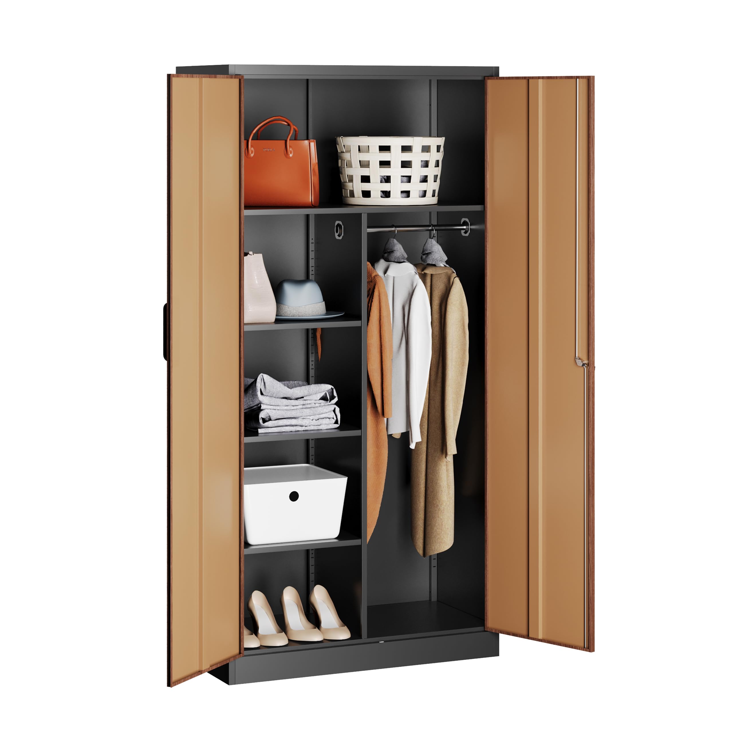 SISESOL Metal Storage Cabinets Locker with Locker Shelf, Armoire Wardrobe Closet with Hanging Rod Storage Locker, Wardrobe Cabin