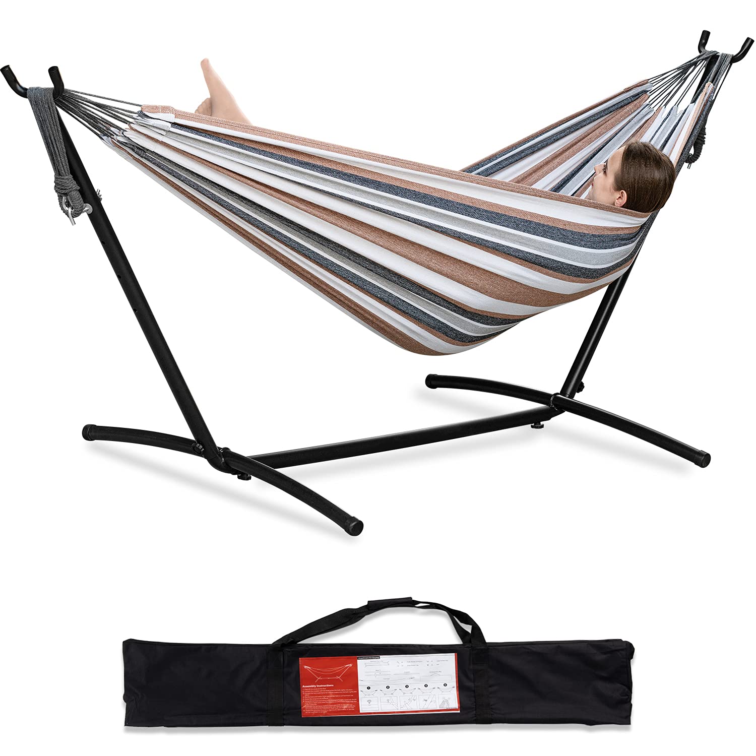 Pnaeut Double Hammock With Space Saving Steel Stand Included 2 Person Heavy Duty Outside Garden Yard Outdoor 450Lb Capacity 2 Pe
