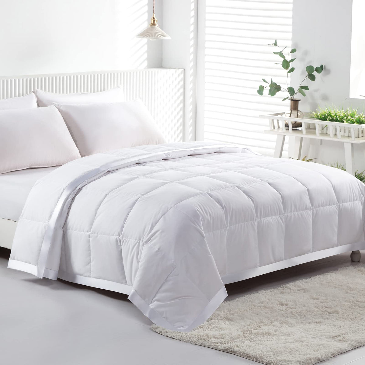 Apsmile Lightweight Down Feather Fibers Blanket, Summer Cooling Down Feather Fibers Comforter King Size, Ultra-Soft Breathable T