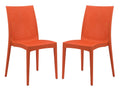 LeisureMod Modern Indoor/Outdoor Home Decorative Furniture Weave Mace Dining Chair (Armless), Set of 2 - Orange