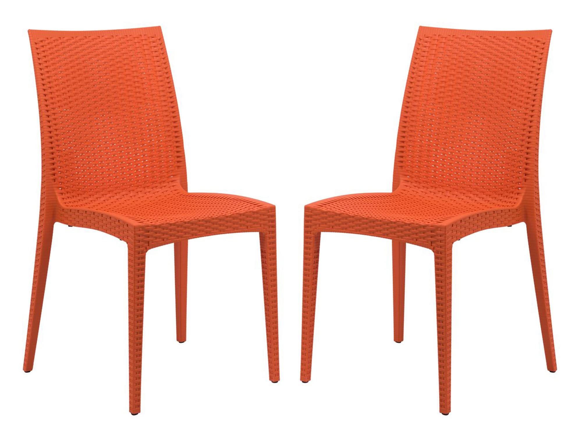 LeisureMod Modern Indoor/Outdoor Home Decorative Furniture Weave Mace Dining Chair (Armless), Set of 2 - Orange