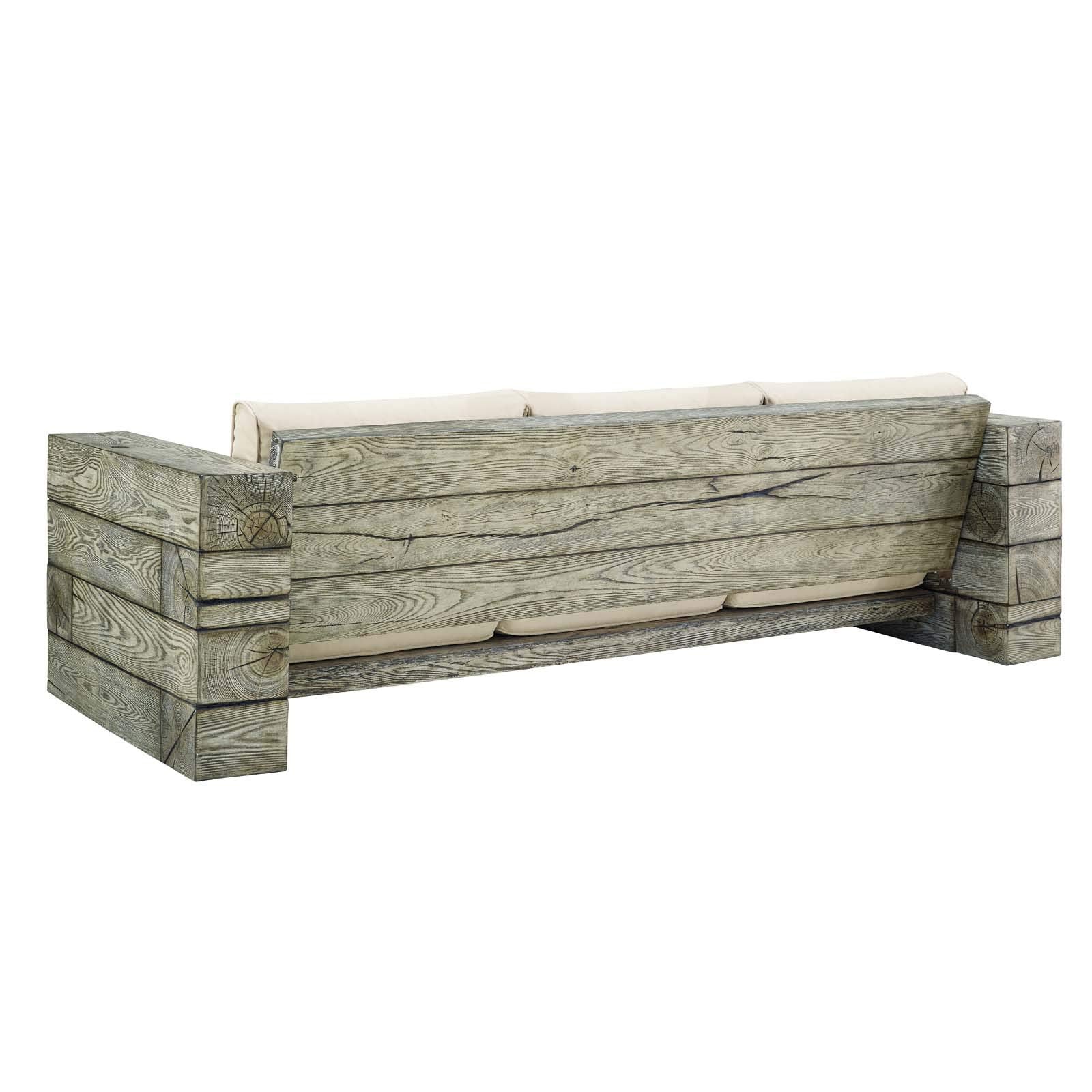 Modway Manteo Outdoor Patio Sofa Light Gray Beige Sunbrella Cushions Magnesium Oxide Simulated Driftwood EEI-3565-LGR-BEI