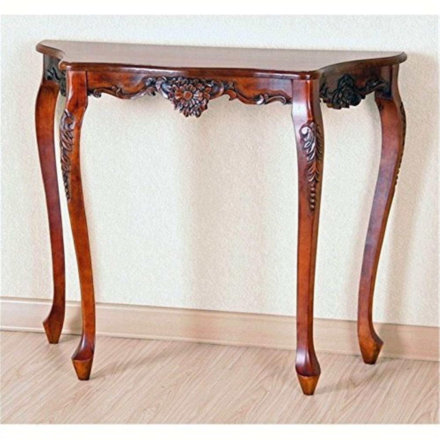 International Caravan Furniture Piece Carved Four Leg Scalloped Wall Table, 0