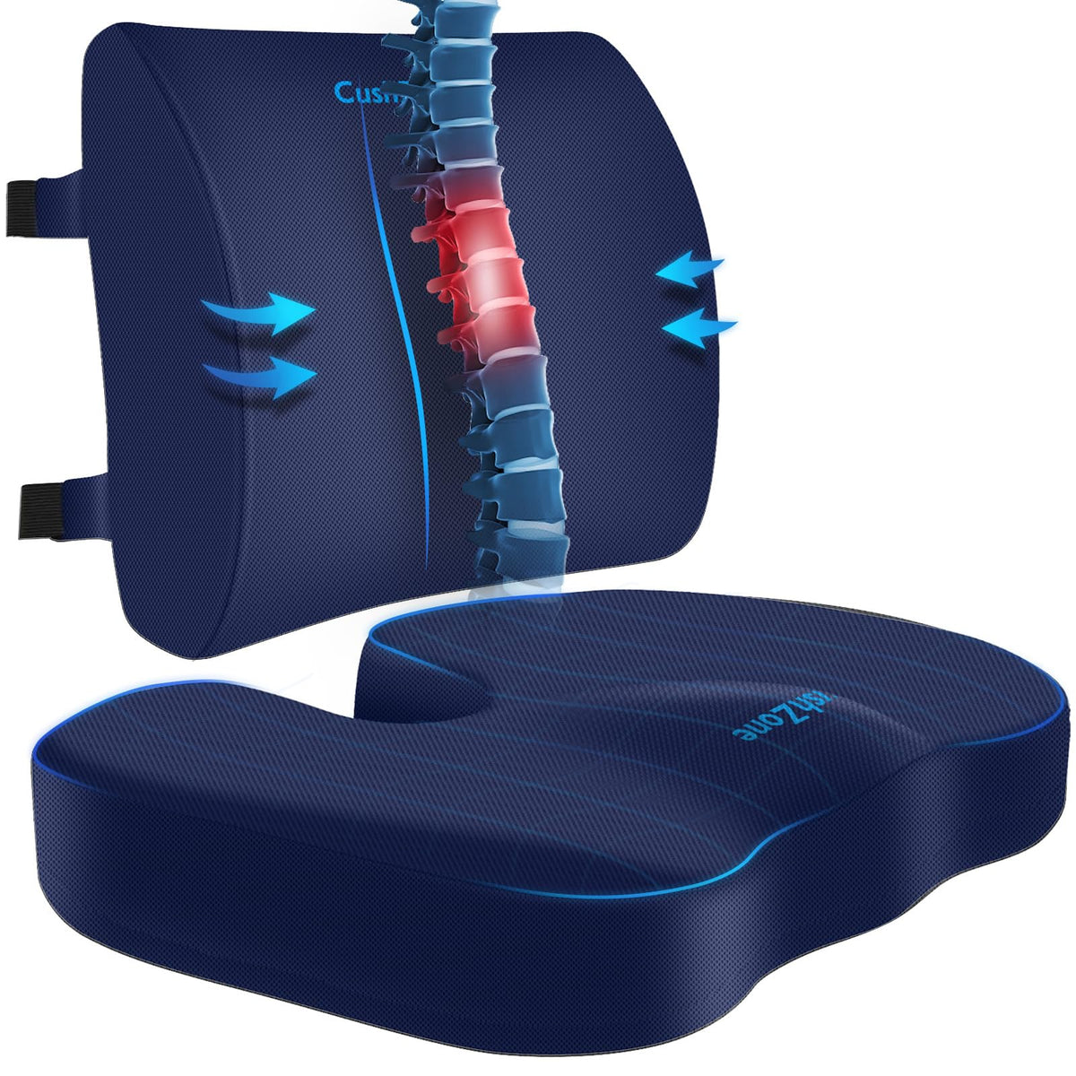 Cushzone Seat Cushion, Lumbar Support Pillow With Adjustable Strap-Chair Cushions For Sciatica Pain Relief-With Washable Cover M