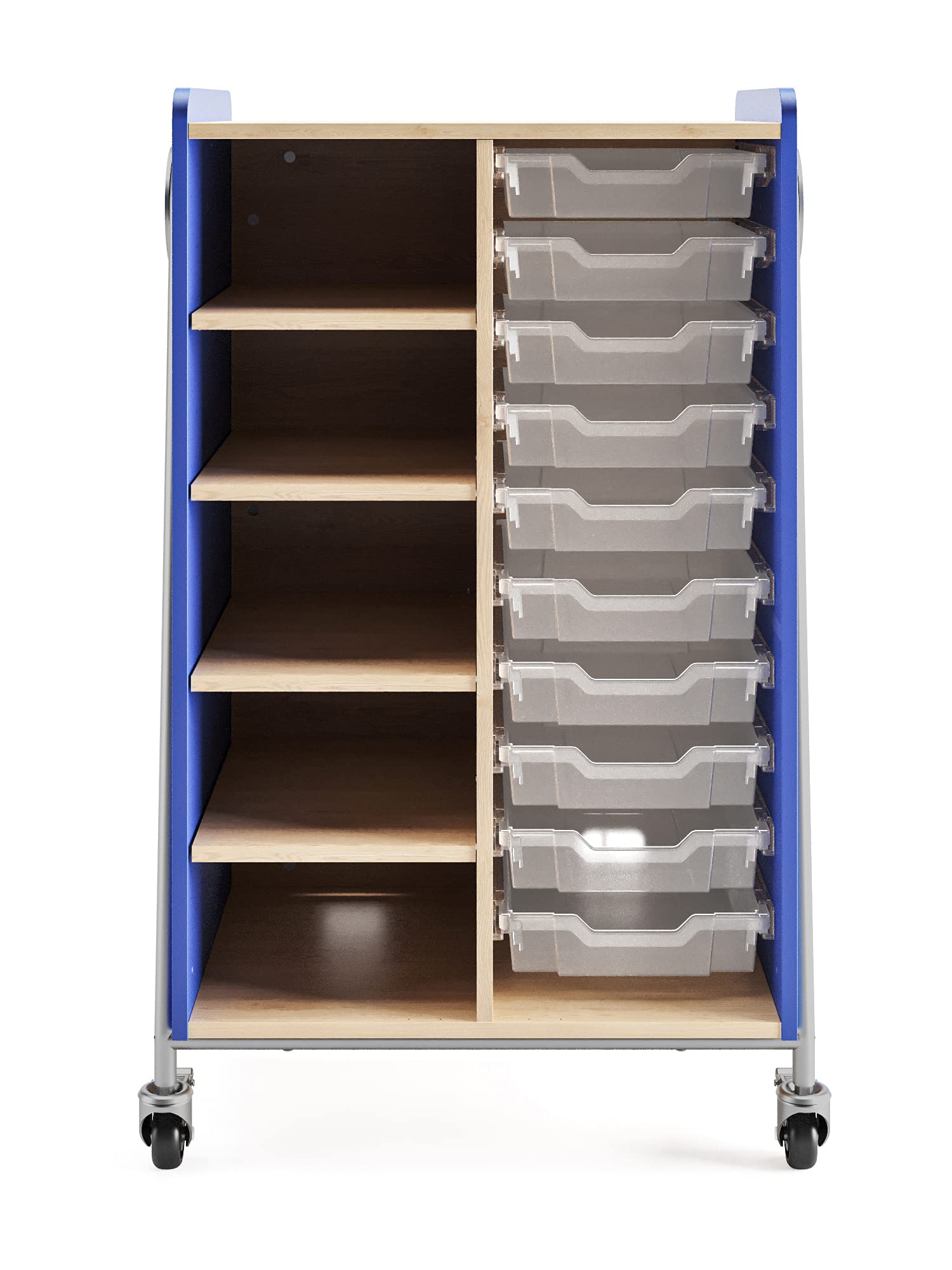 Safco Products 3922SBU Whiffle Typical 2, Double Column 10-Tote and 4-Shelf Rolling Storage Cart with Magnetic Dry-Erase Back, 48&quot; H, Tall, Spectrum Blue