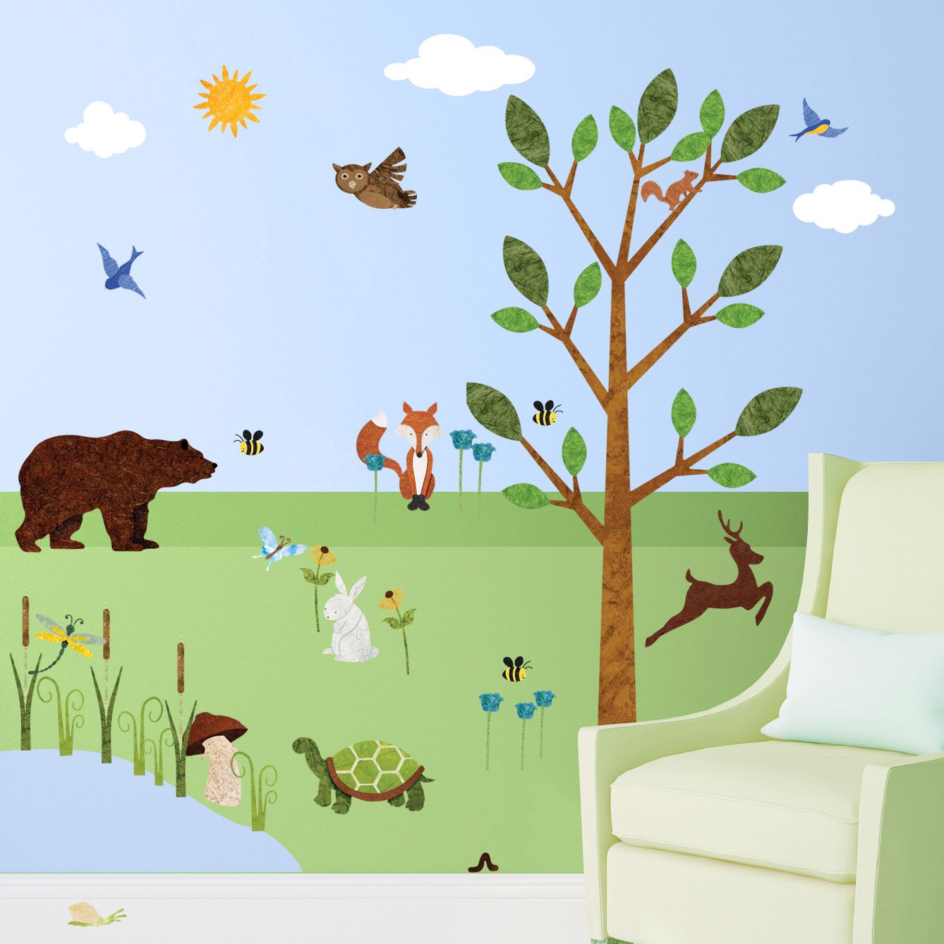 My Wonderful Walls Forest Wall Sticker Set - 37 Peel & Stick Woodland Decals for Nature Theme Baby Nursery and Kids Forest Room