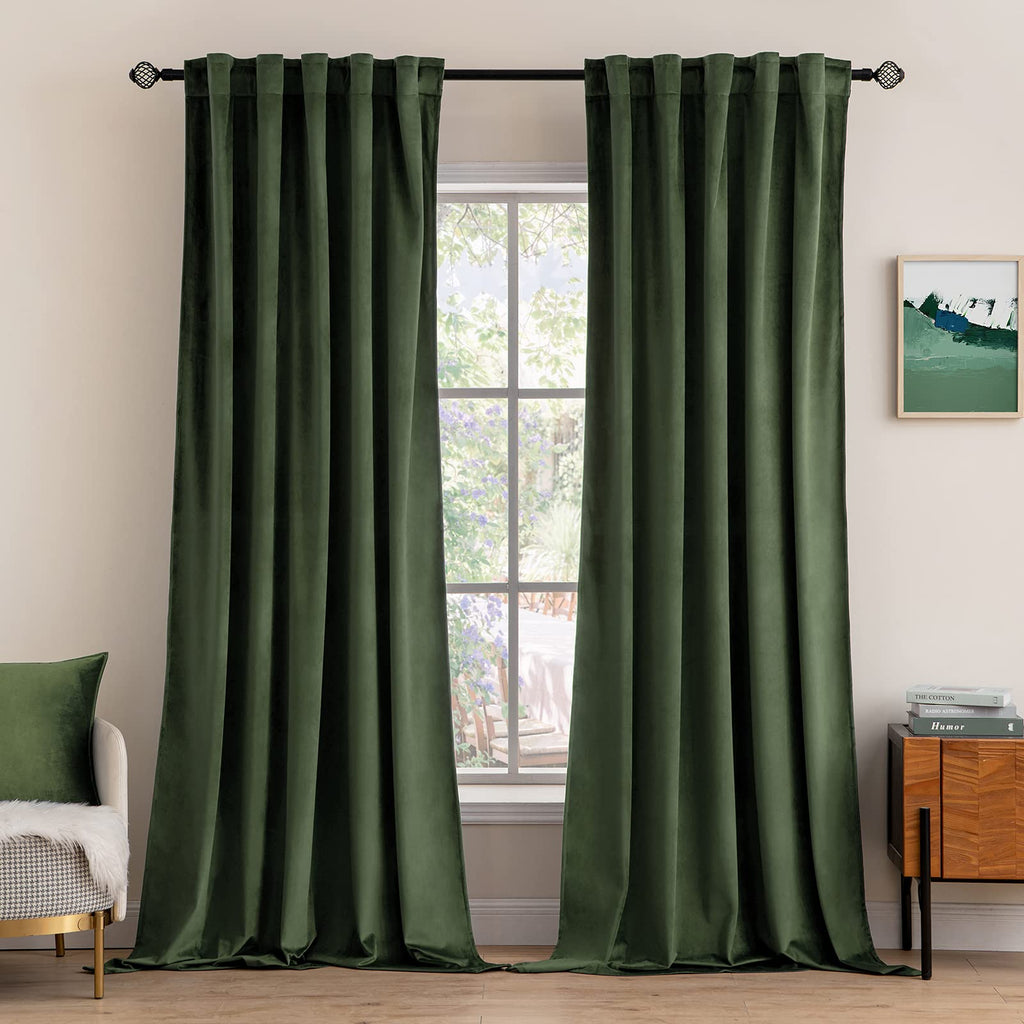 Miulee Velvet Curtains 96 Inches 2 Panels - Luxury Blackout Curtains For Bedroom Living Room Thermal Insulated Super Soft Window Drapes Rod Pocket & Back Tab, Olive Green, W52 X L96 Inches