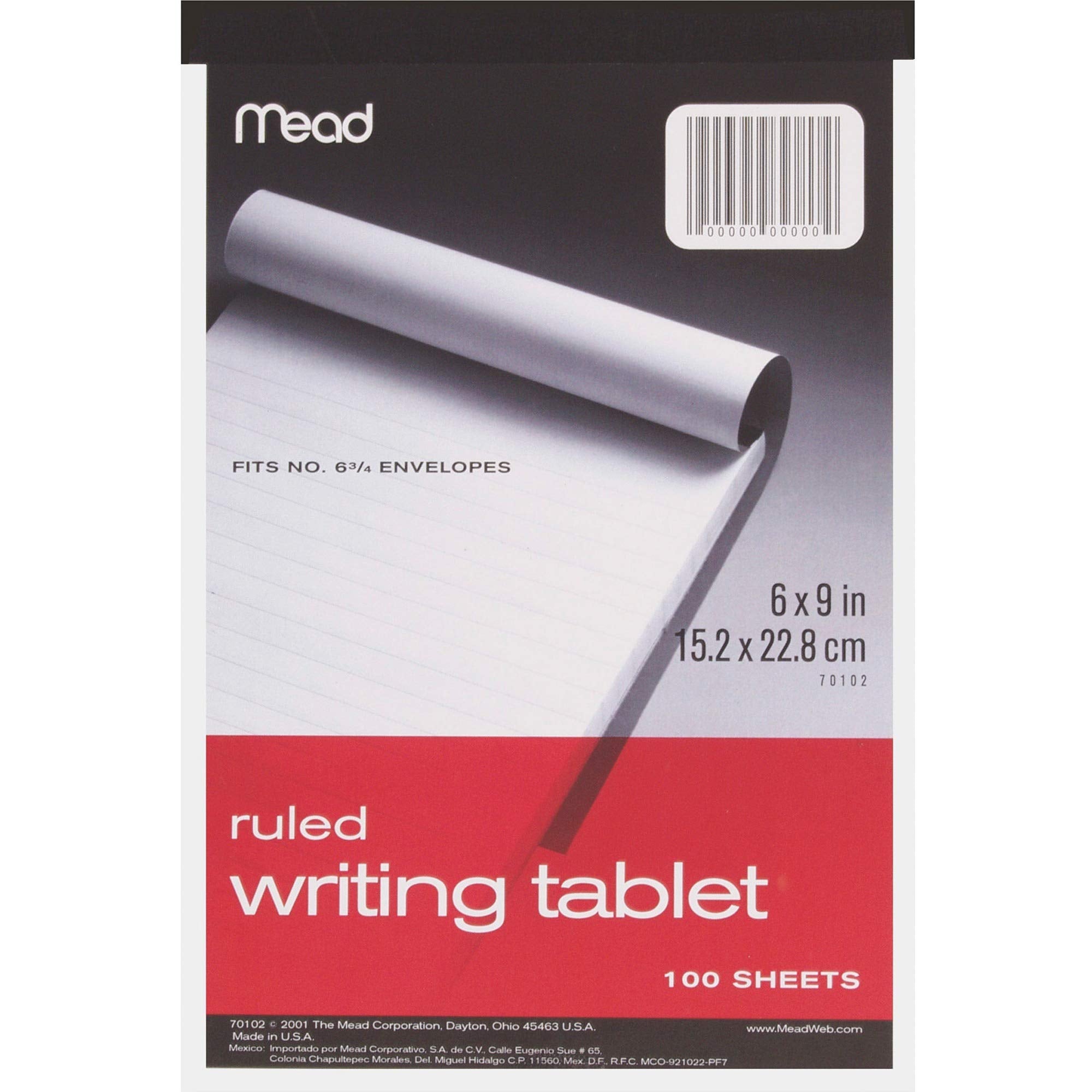 Mead 6 X 9 Inch 100-Sheet White Ruled Writing Tablet Notepad (70102)
