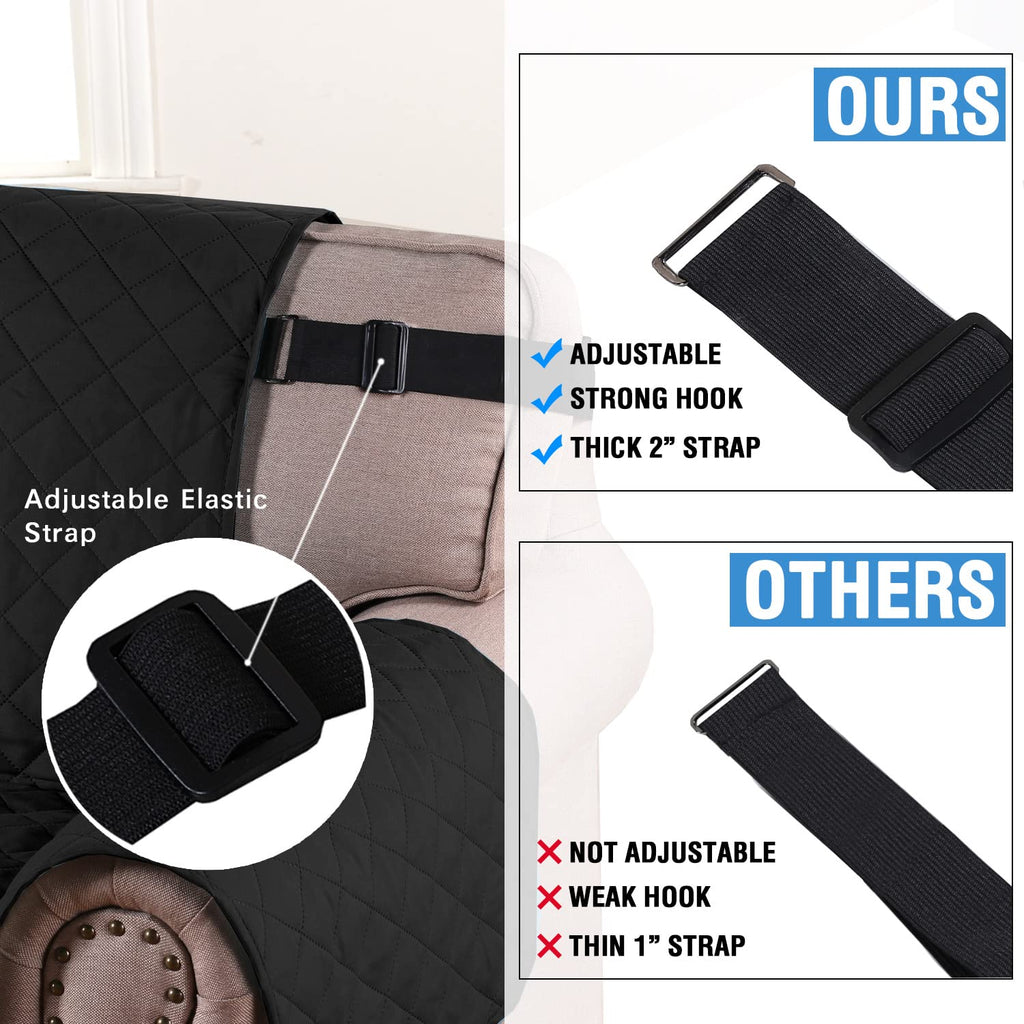 H.Versailtex Reversible Chair Cover For Dogs Pet Water Repellent Sofa Cover Chair Slipcover 2' Thick Straps Slip-Resistant Chair Protector Soft Quilted Seat Width Up To 21'(Armchair, Black/Grey)