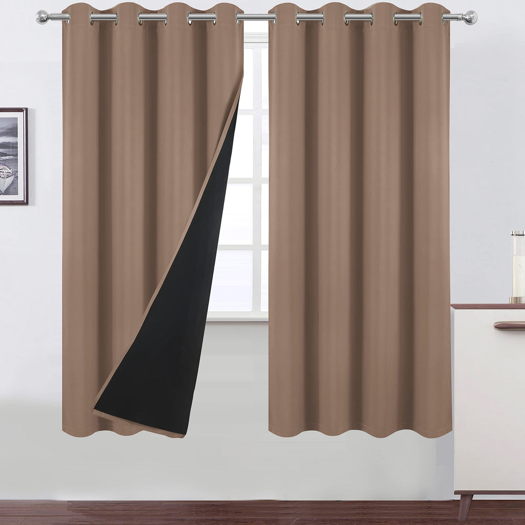 LEMOMO 100% Blackout Curtains 52 x 72 Inch/Cappuccino Curtains 2 Panels with Black Lining Room Darkening Thermal Insulated Bedro