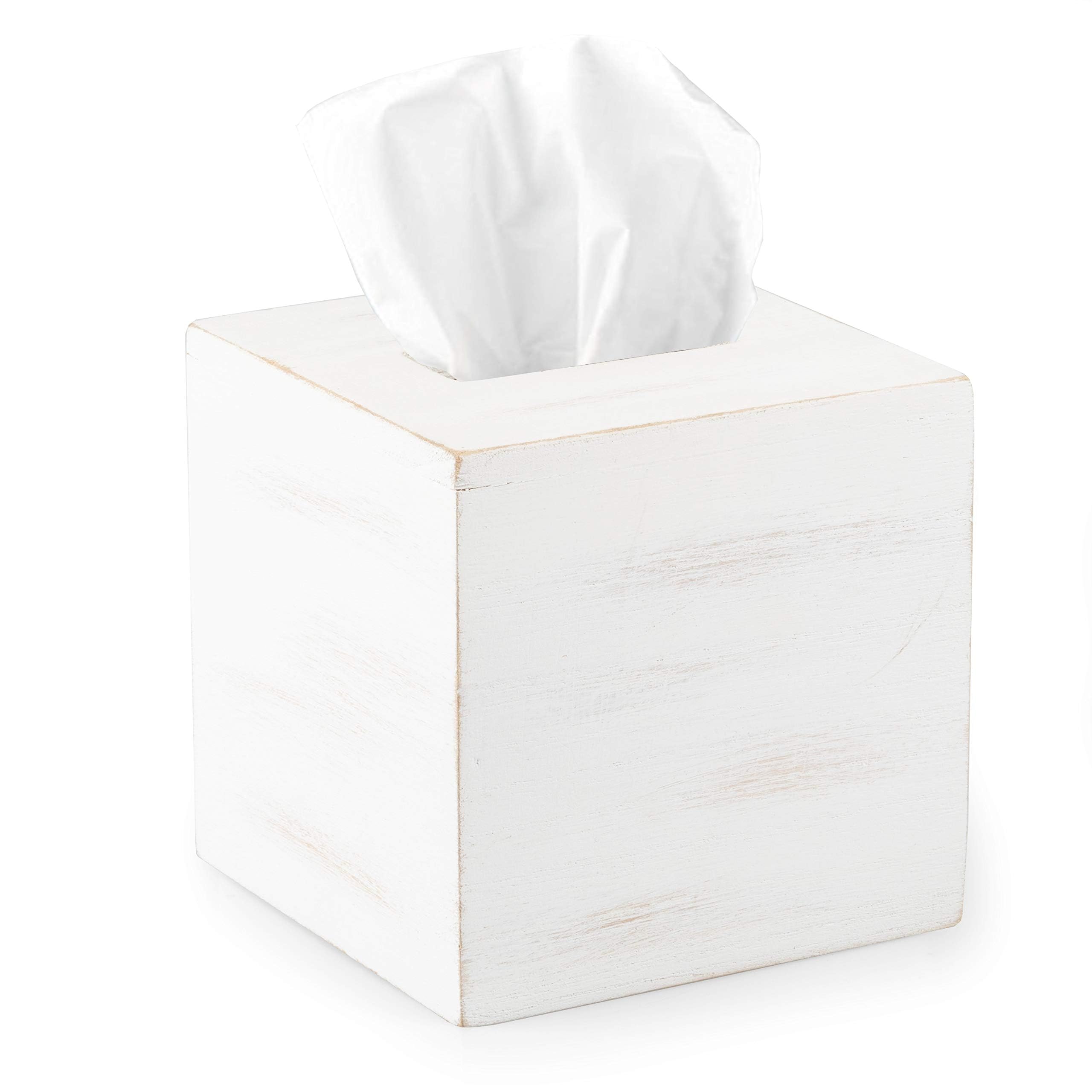 Rustic Tissue Box Ilyapa Wood Tissue Box Cover Square - Rustic Farmhouse White Wooden Ti ...