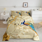Feelyou Peacock Comforter Peacock with Floral Bedding Set for Kids Adults Girls Animals Comforter Set Botanical Quilt Set 1 Comf