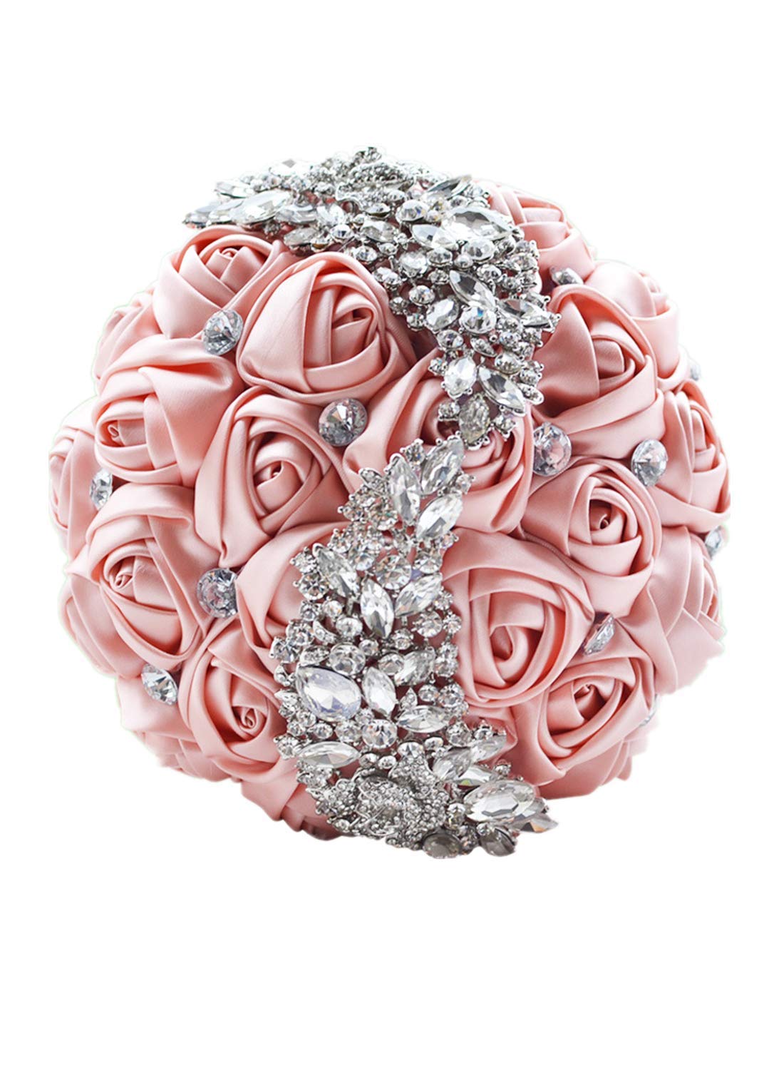 Abbie Home Quinceanera Silver Brooch Bouquet - Bride Wedding Bouquets Bridesmaids Satin Rose Flower with Sparkle Rhinestone Crys