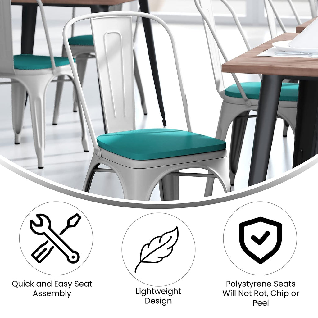 Flash Furniture Perry Indoor/Outdoor Commercial Stackable Chair with Polystyrene Metal Frame Mint Poly Resin Rounded Seat Edges for Comfort, 20" D x 18" W x 33" H, White