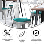 Flash Furniture Perry Indoor/Outdoor Commercial Stackable Chair with Polystyrene Metal Frame Mint Poly Resin Rounded Seat Edges for Comfort, 20" D x 18" W x 33" H, White