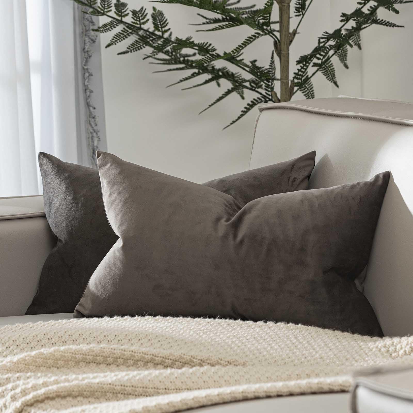 Juspurbet Ash Lumbar Velvet Throw Pillow Covers 16X24 Inch Set Of 2 For Living Room Couch Sofa Bedroom Decorative Rectangle Soli