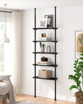 ALLZONE 5 Tiers Narrow Bookshelf, Tall Adjustable Ladder Book Shelf with Open Storage, Floor to Ceiling Tension Mount, Wooden In