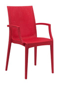 LeisureMod Modern Indoor/Outdoor Home Decorative Furniture Weave Mace Chair (with Arms) - Red
