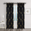 Myru 1 Pair Blackout Curtains For Bedroom, Luxury Striped Curtains For Living Room (Black And Gold, 2 X 54 X 84 Inch)