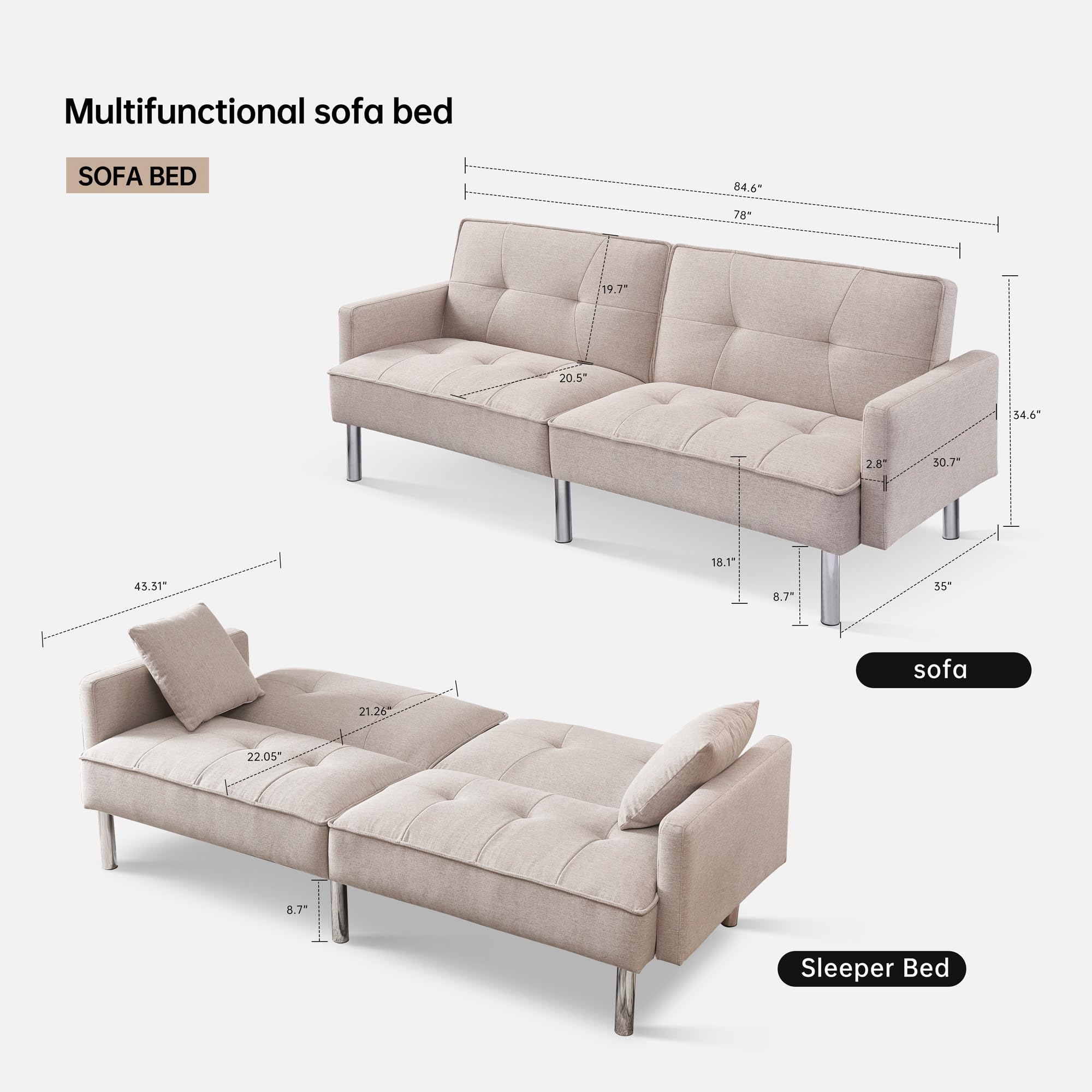 American Furniture Classics Tufted Futon Sofa Sleeper - Thumbnail 4
