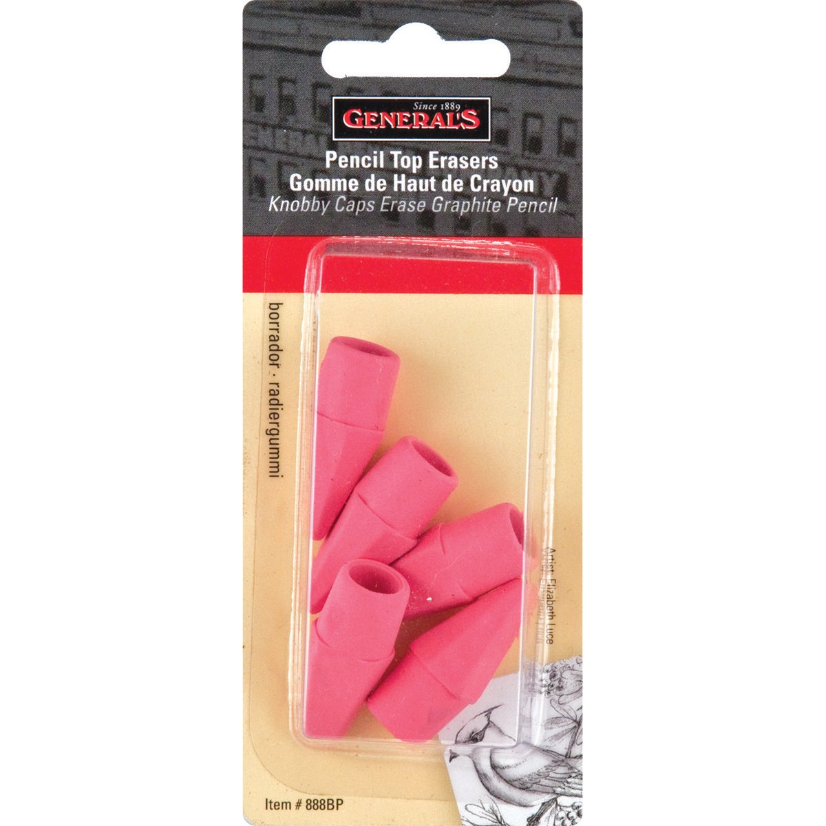 General Pencil Eraser Caps, Pink, 5-Pack