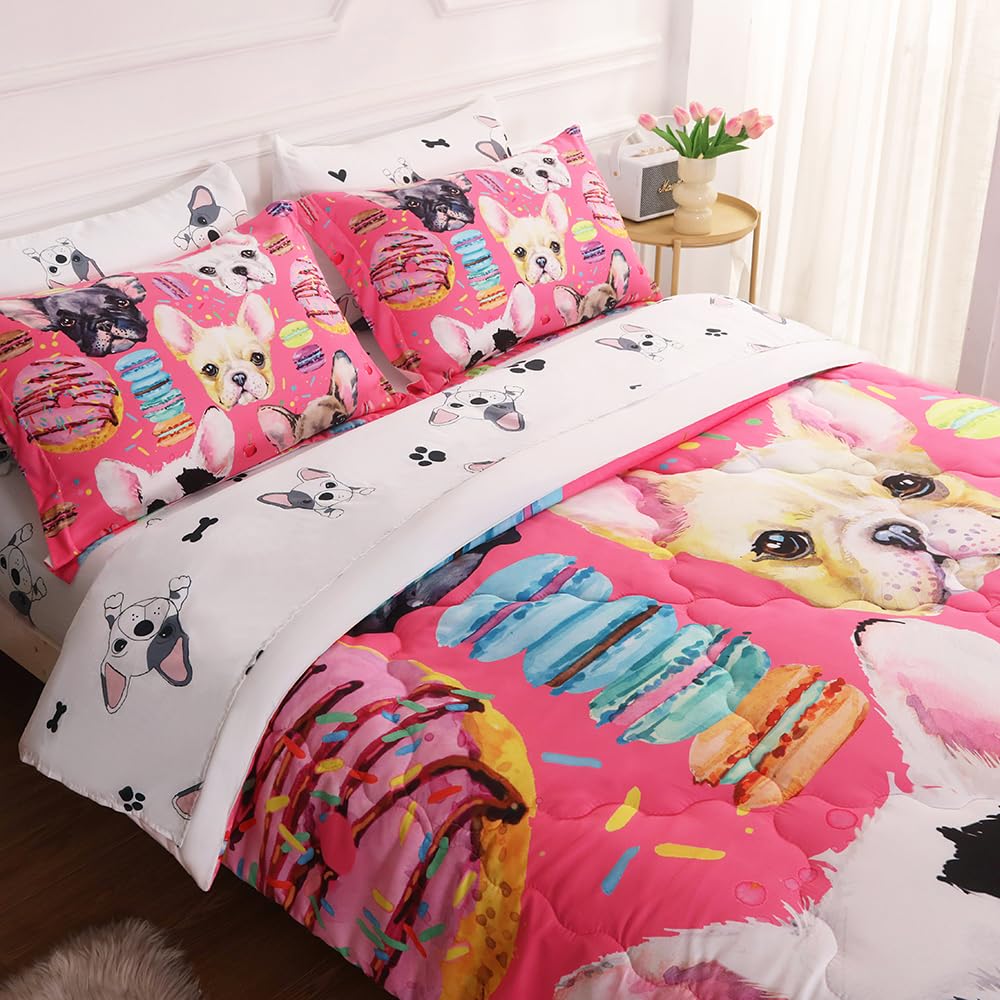 Gusuhome 7 Piece Dog Comforter Set Full Size For Kids Cute 3D French Bulldog Dogs Bedding Bed In A Bag For Teens Boys Girls All