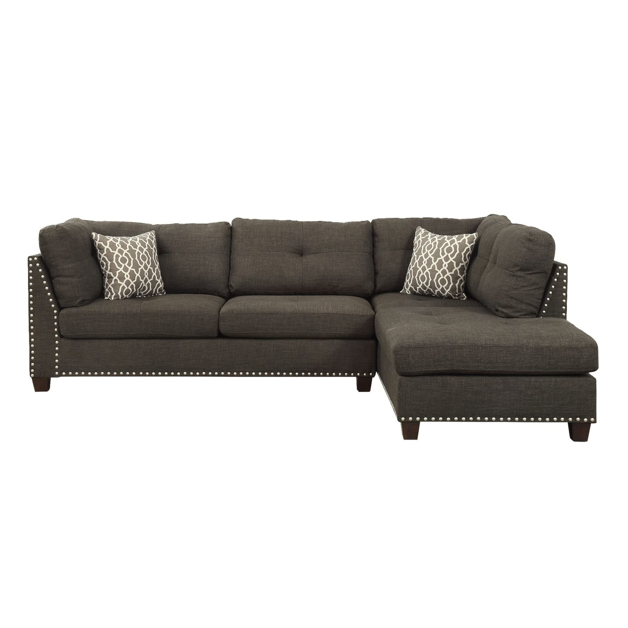 Acme Furniture Linen Upholstered Sectional Sofa with Ottoman, Charcoal