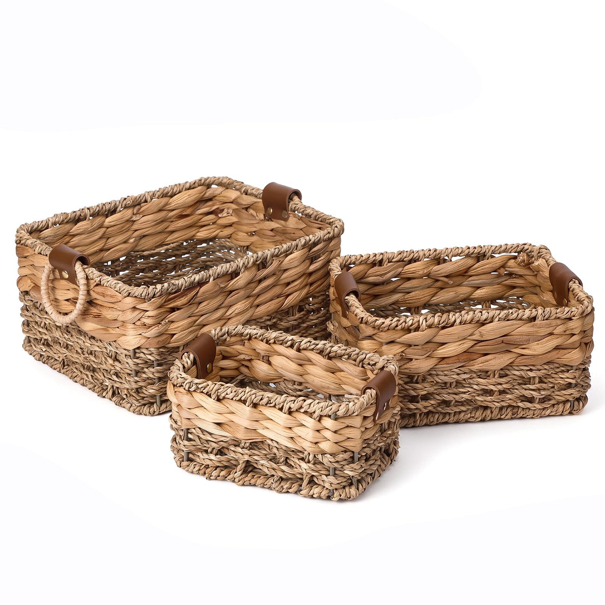 Newtay Set of 3 Seagrass Storage Baskets, Natural Woven Organizer