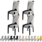 Jqinhome Pattern Chair Covers For Dining Room Set Of 4, High Stretch Removable Washable Parsons Chair Slipcover For Home Party Hotel Wedding Ceremony (White Grey,4Pcs)