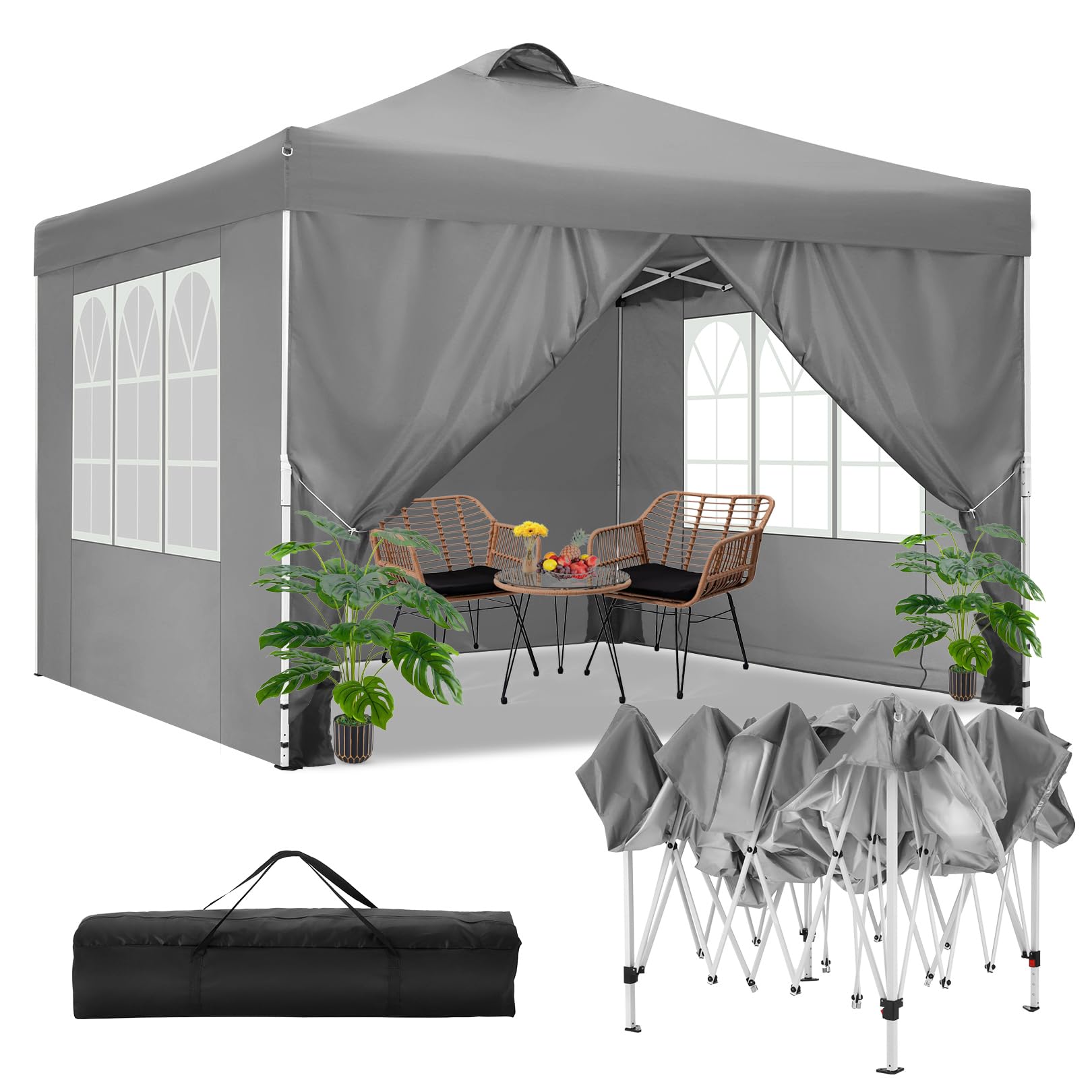 TOOLUCK Canopy Tent 10x10 Pop Up Outdoor Canopies with 4 Sidewalls Waterproof Commercial Instant Gazebo Tents for Party Patio Ba